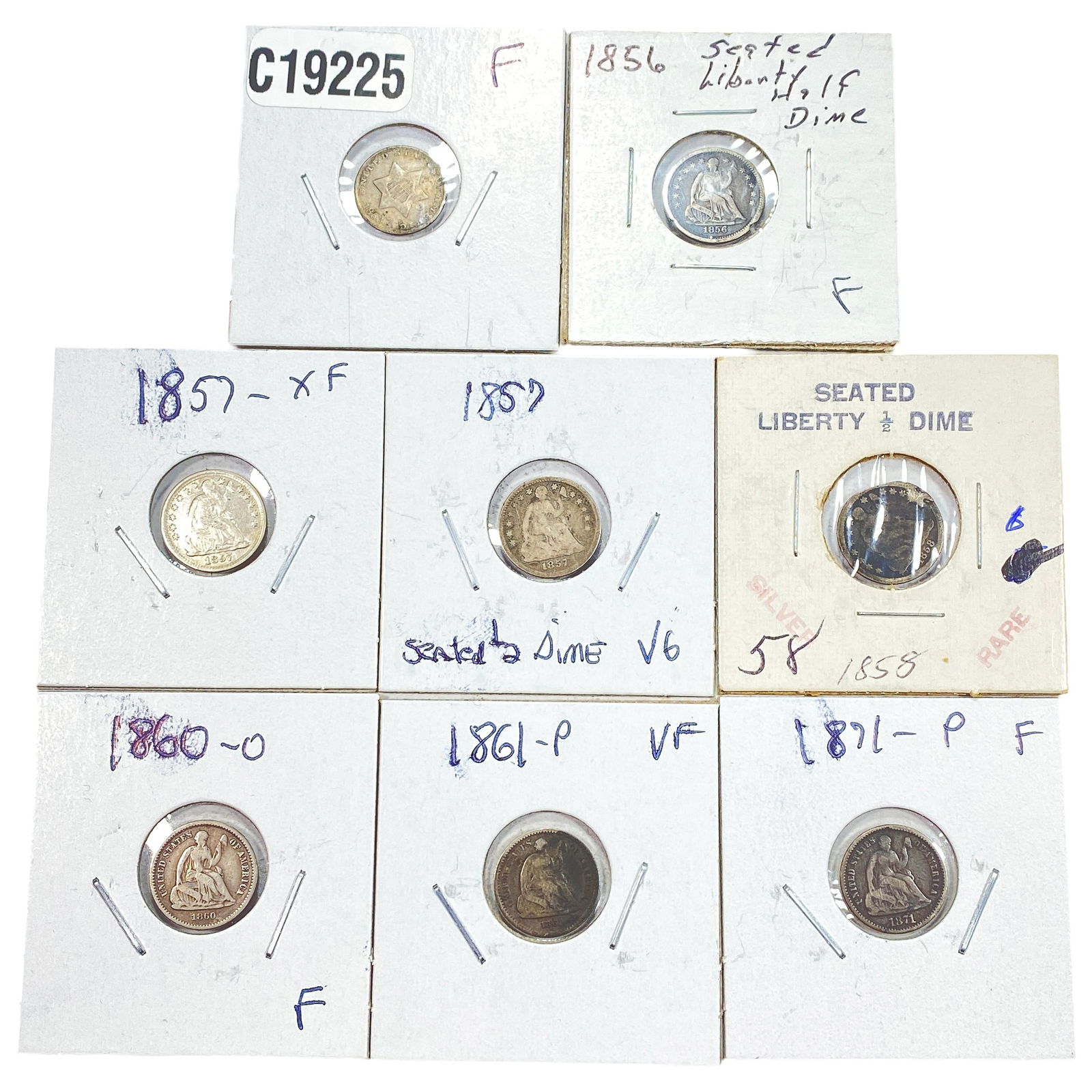 [8 Coins]1853-1871 U.S. Silver Half Dime & 3C Lot (1 of 2)