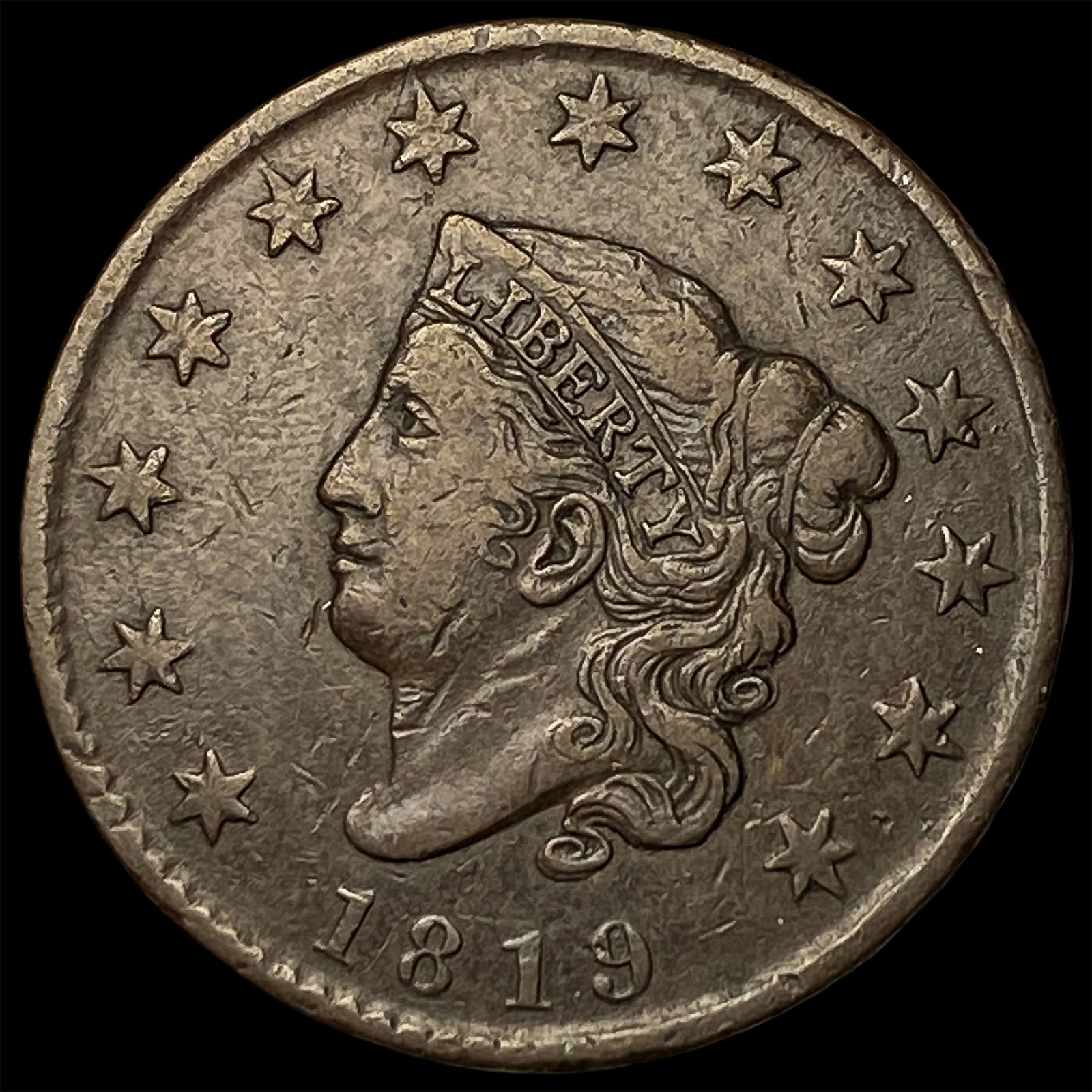 1819 Coronet Head Large Cent LIGHTLY CIRCULATED: 1819 Coronet Head Large Cent LIGHTLY CIRCULATED