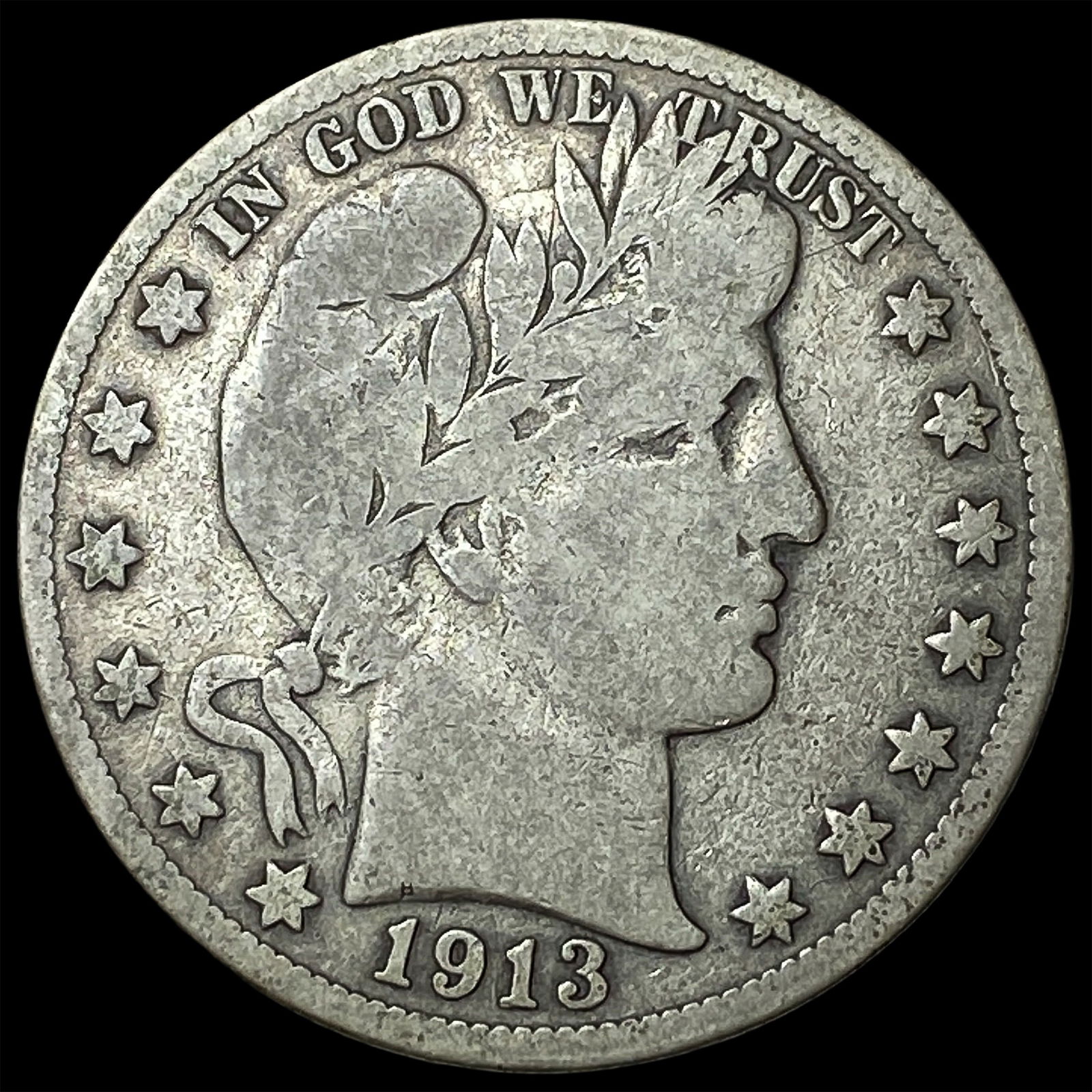 1913-S Silver Barber Half Dollar NICELY CIRCULATED: 1913-S Silver Barber Half Dollar NICELY CIRCULATED