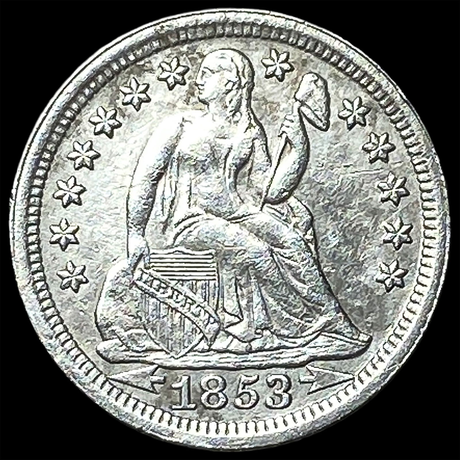 1853 Seated Liberty Dime NEARLY UNCIRCULATED: 1853 Seated Liberty Dime NEARLY UNCIRCULATED