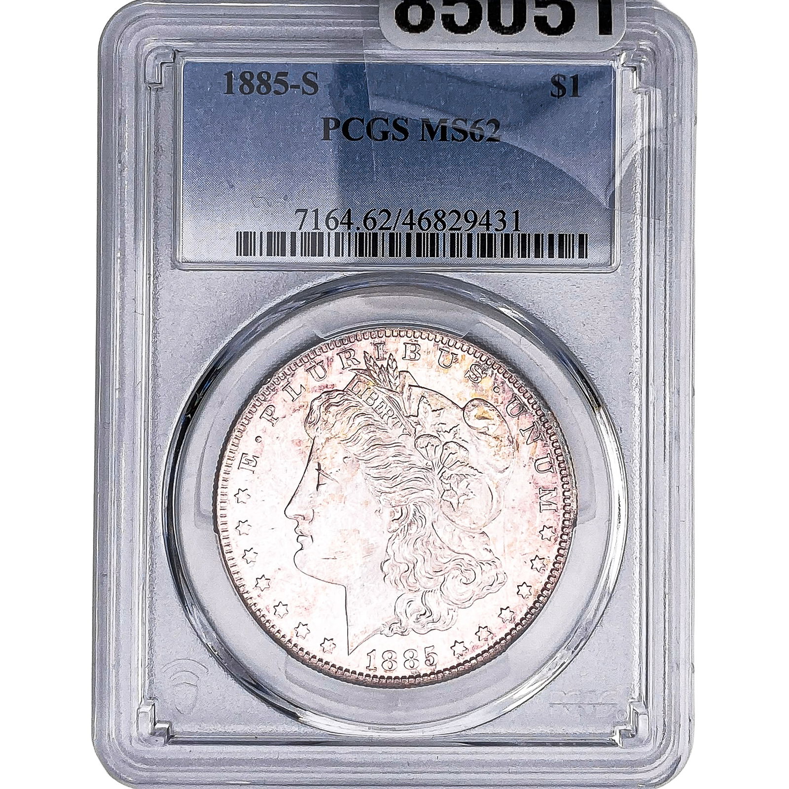 1885-S Morgan Silver Dollar PCGS MS62: 1885-S Morgan Silver Dollar PCGS MS62