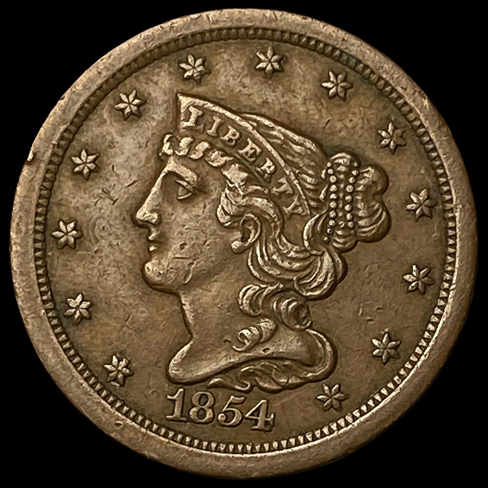 1854 Braided Hair Half Cent CLOSELY UNCIRCULATED: 1854 Braided Hair Half Cent CLOSELY UNCIRCULATED