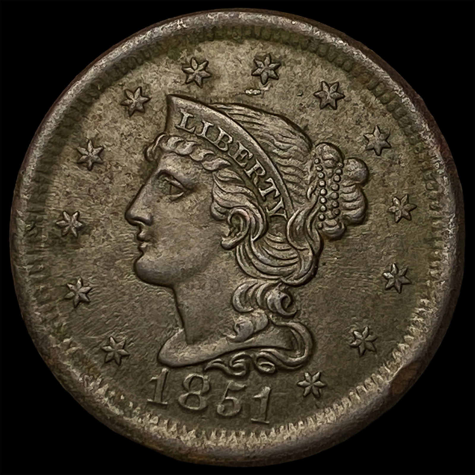 1851 Braided Hair Large Cent CLOSELY UNCIRCULATED: 1851 Braided Hair Large Cent CLOSELY UNCIRCULATED