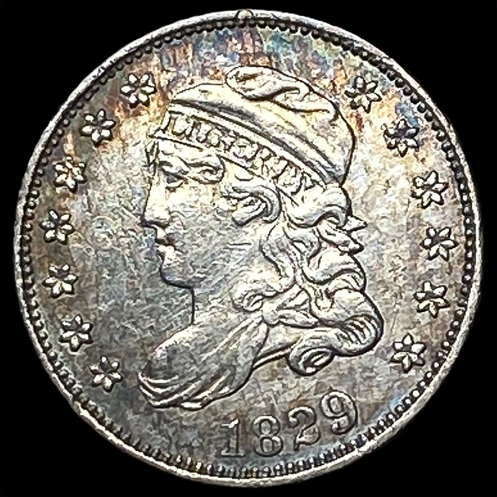 1829 Capped Bust Half Dime Toned CHOICE AU: 1829 Capped Bust Half Dime Toned CHOICE AU