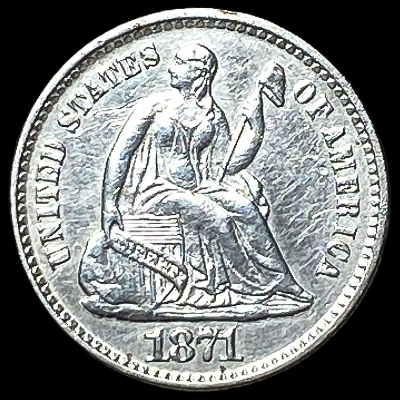 1871 Seated Liberty Silver Half Dime ABOUT UNCIRCULATED (1 of 2)