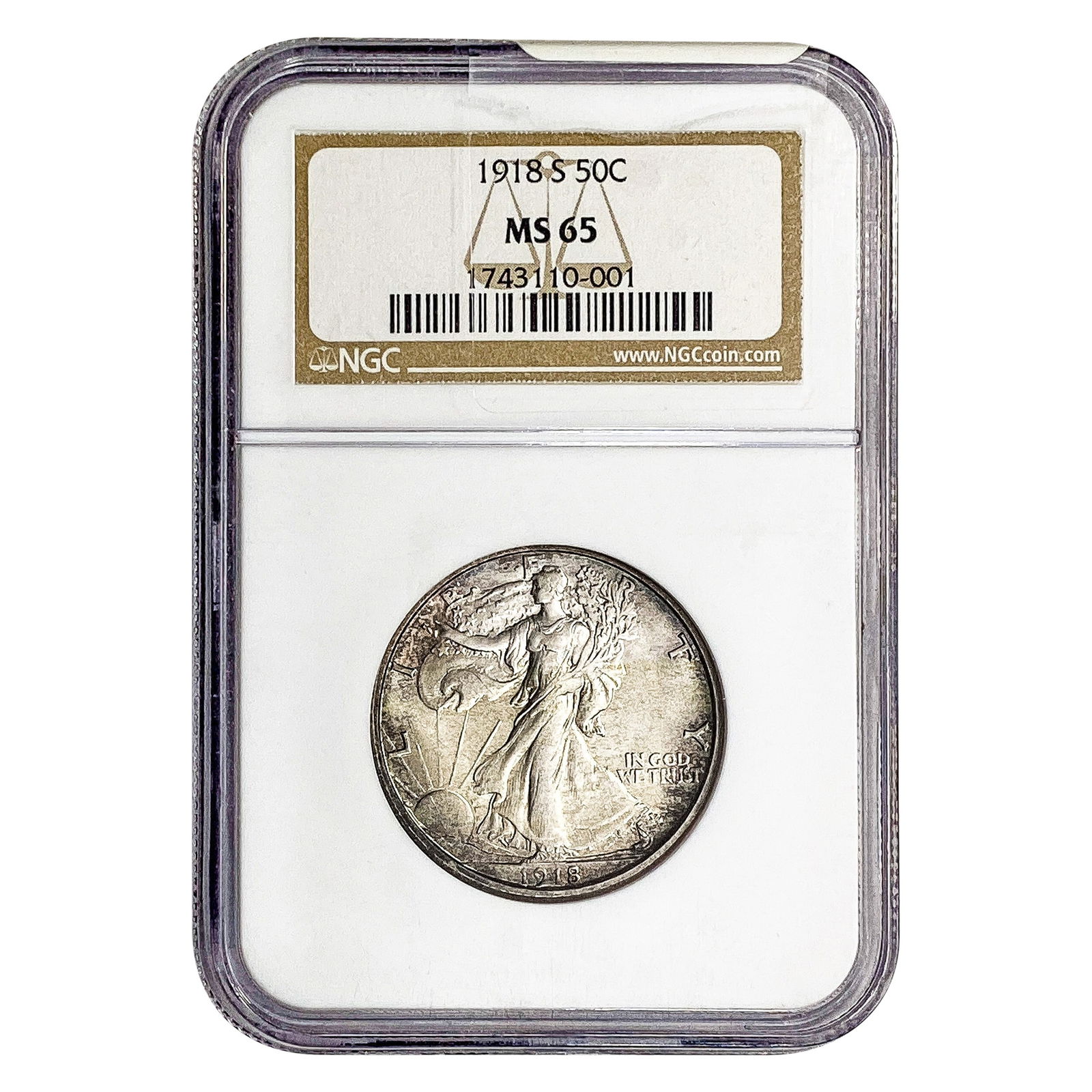 1918-S Walking Liberty Half Dollar NGC MS65: 1918-S Walking Liberty Half Dollar NGC MS65