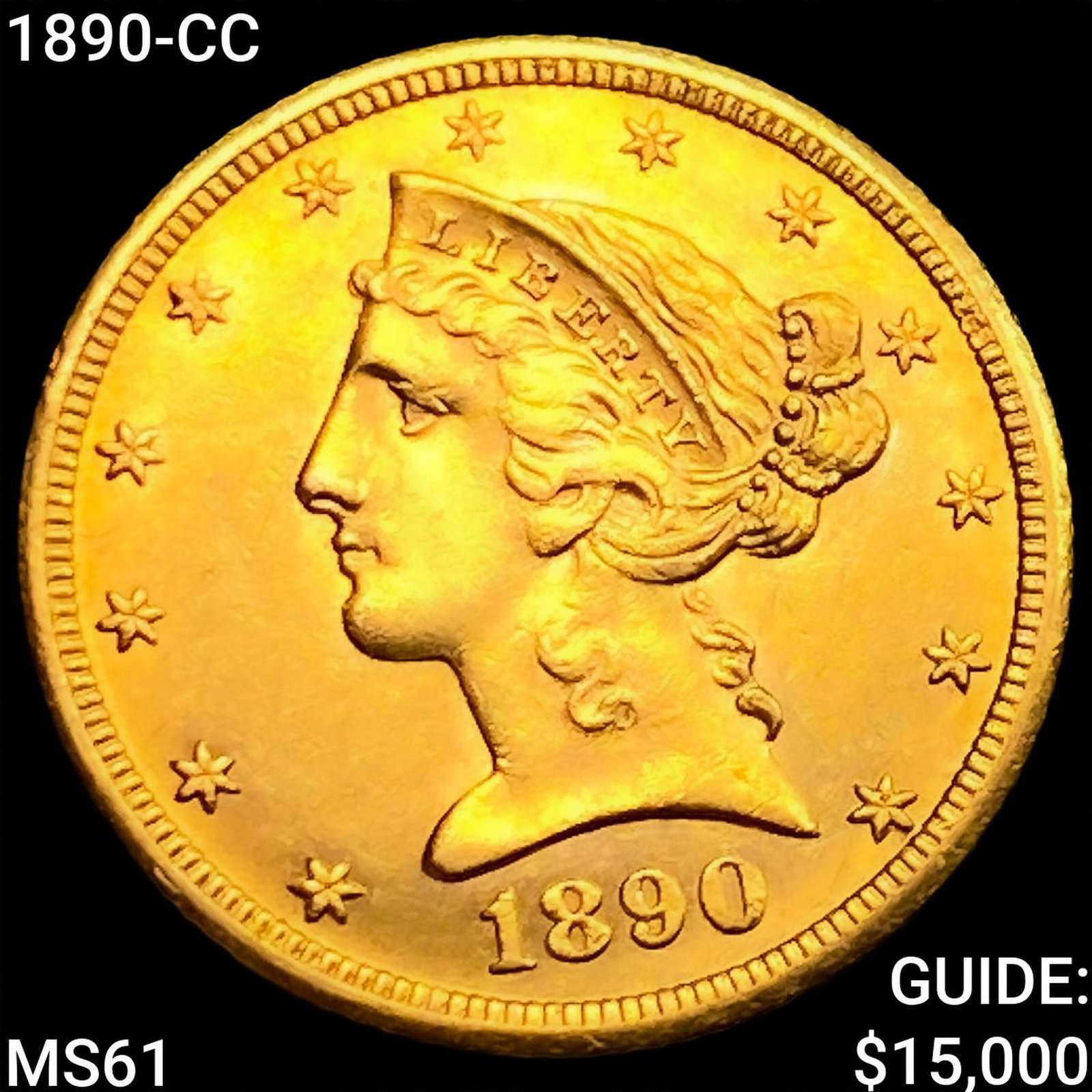 1890-CC $5 Gold Half Eagle UNCIRCULATED: 1890-CC $5 Gold Half Eagle UNCIRCULATED