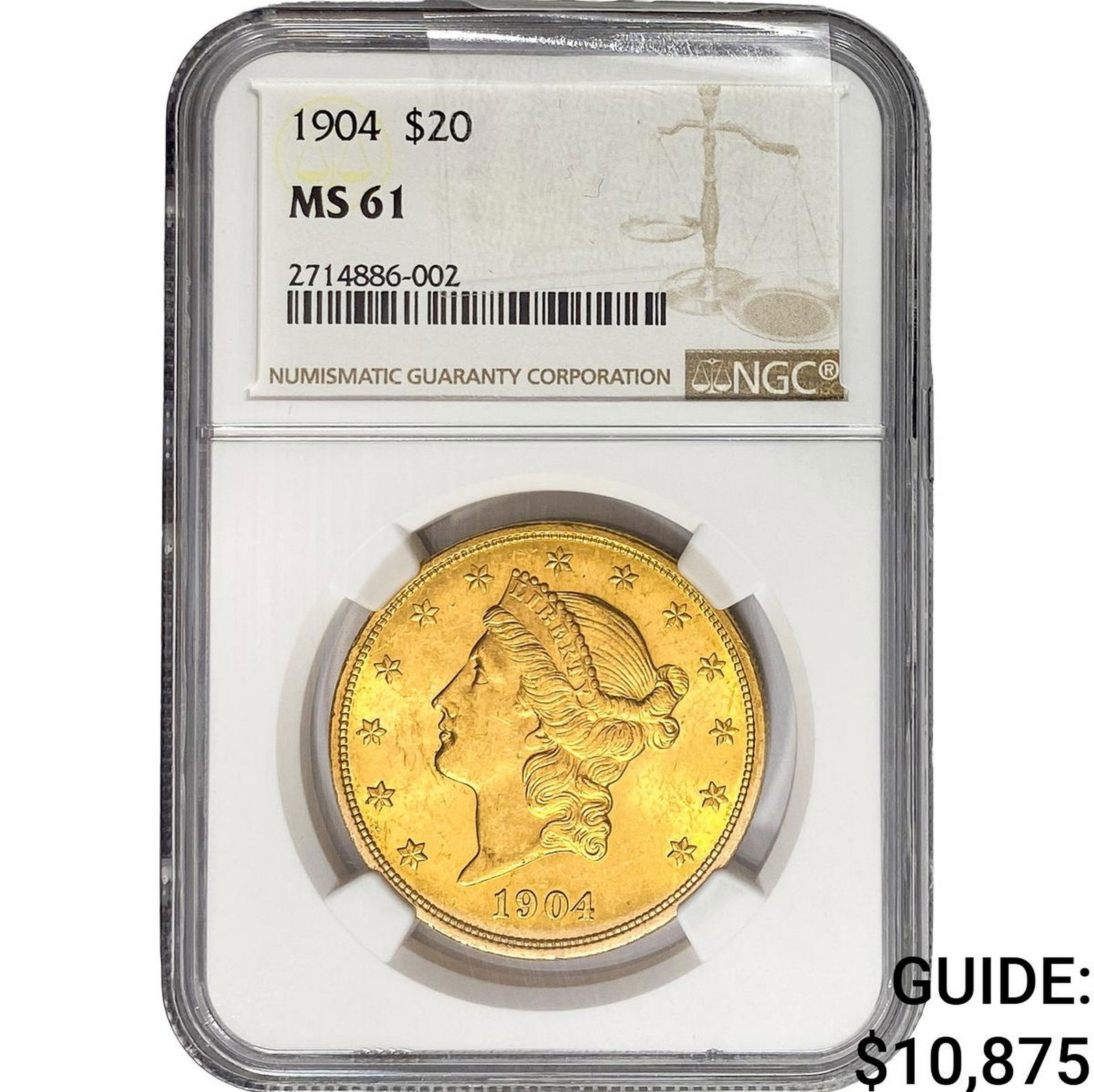 1904 $20 Gold Double Eagle NGC MS61: 1904 $20 Gold Double Eagle NGC MS61