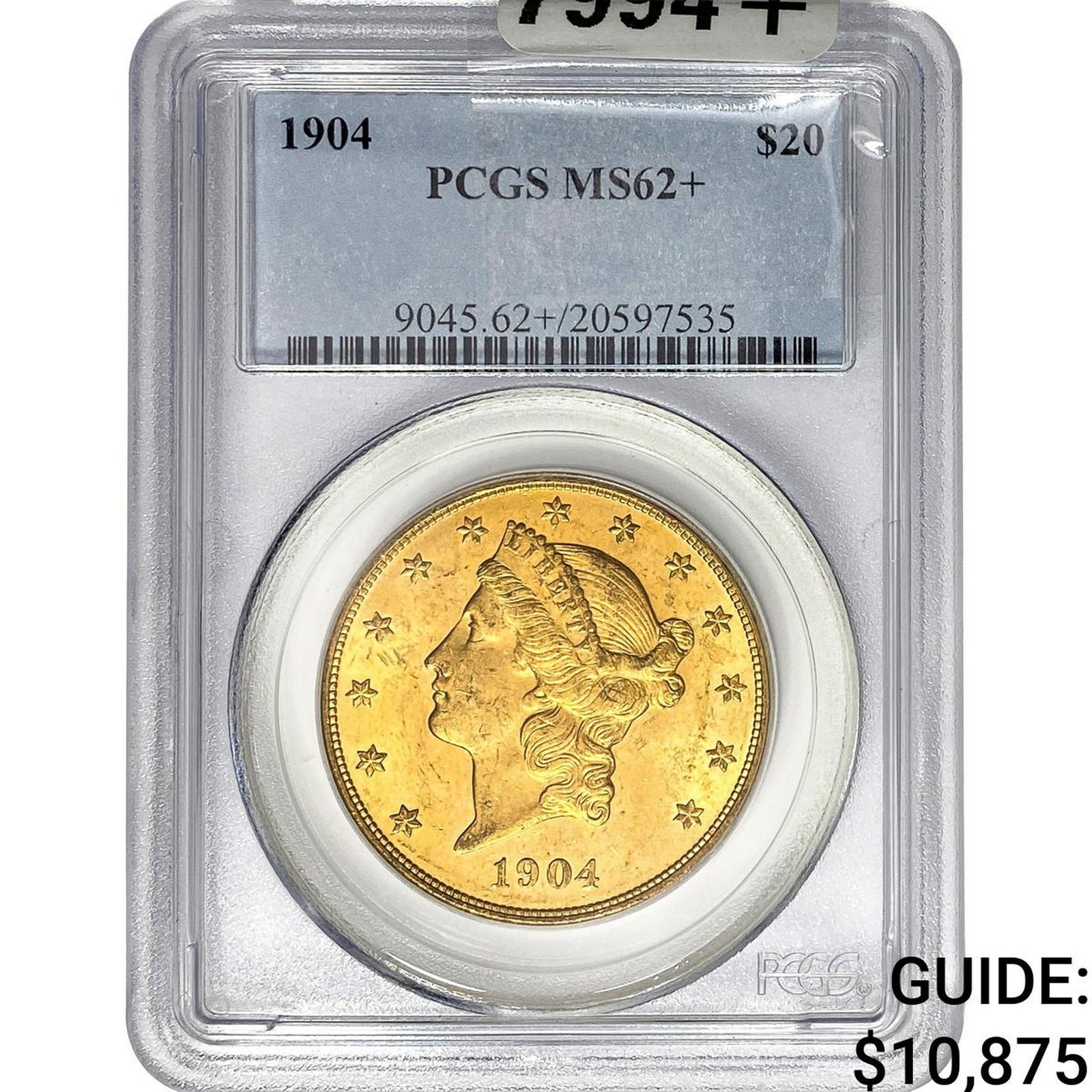 1904 $20 Gold Double Eagle PCGS MS62+: 1904 $20 Gold Double Eagle PCGS MS62+
