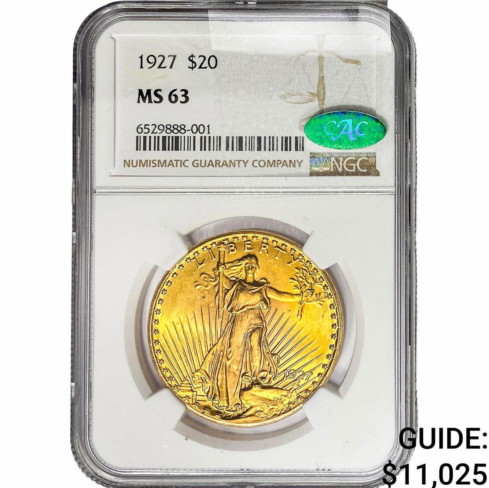 1927 CAC $20 Gold Double Eagle NGC MS63: 1927 CAC $20 Gold Double Eagle NGC MS63