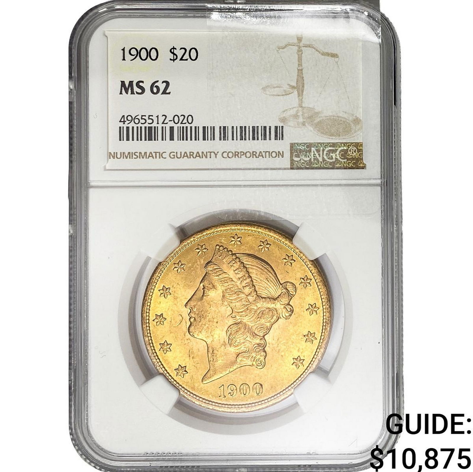 1900 $20 Gold Double Eagle NGC MS62: 1900 $20 Gold Double Eagle NGC MS62