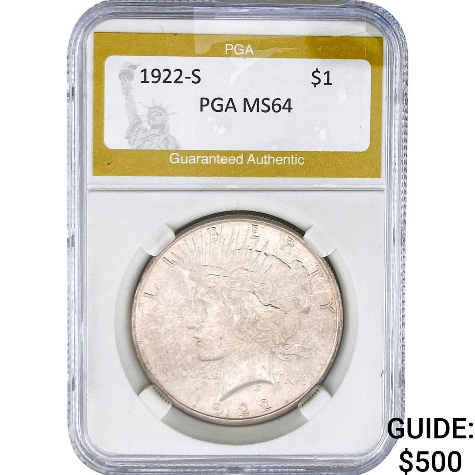 1922-S Silver Peace Dollar PGA MS64: 1922-S Silver Peace Dollar PGA MS64