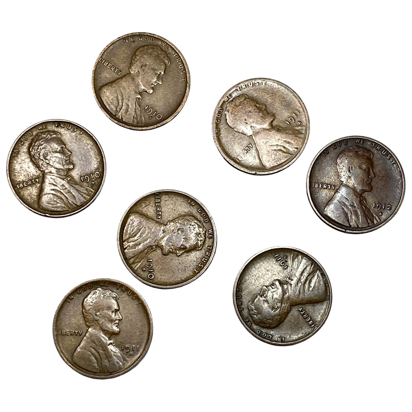 [7 Coins] 1910-1912 Wheat Cent: [7 Coins] 1910-1912 Wheat Cent