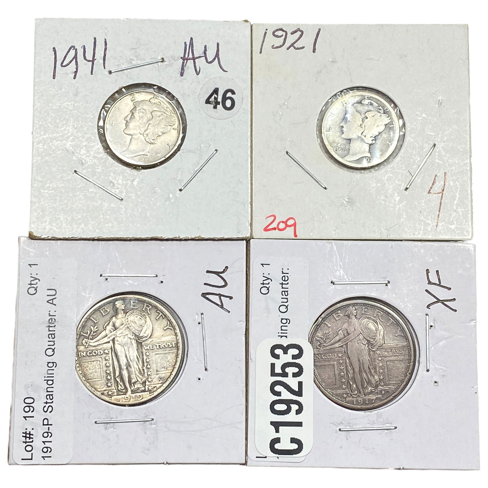 [4 Coins] 1917-1941 U.S. Silver 10C & 25C Lot (1 of 2)