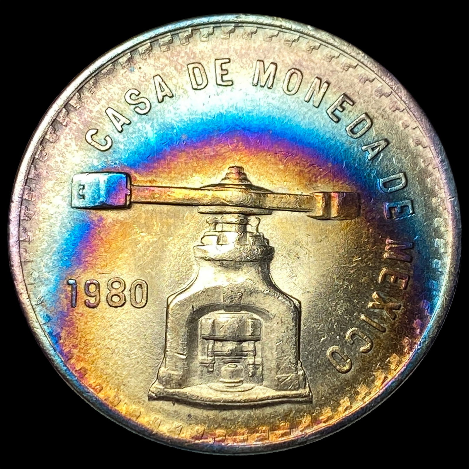1980 Toned Mexico Silver 1 Onza SUPERB GEM BU: 1980 Toned Mexico Silver 1 Onza SUPERB GEM BU