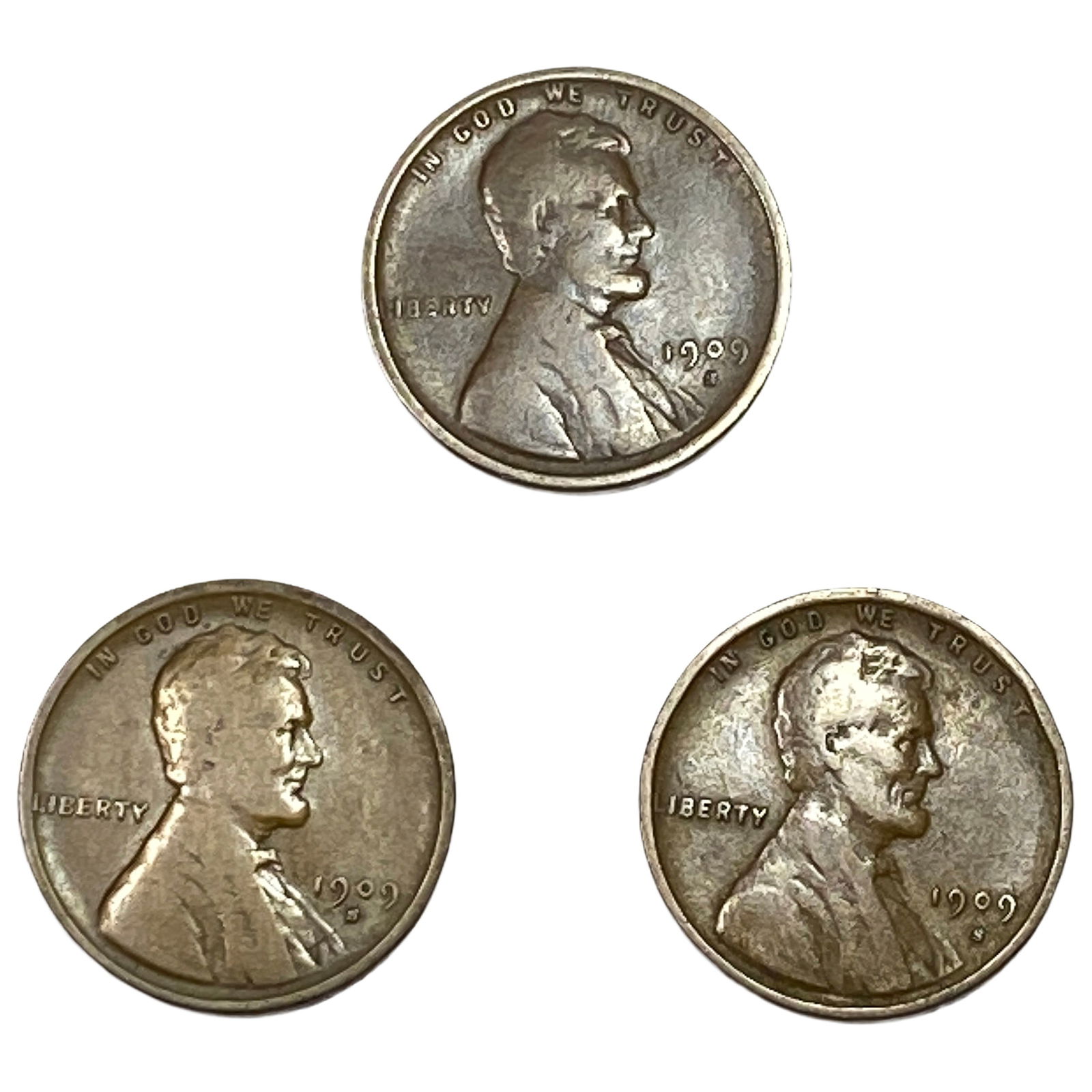 [3 Coins] 1909-S Wheat Cent: [3 Coins] 1909-S Wheat Cent