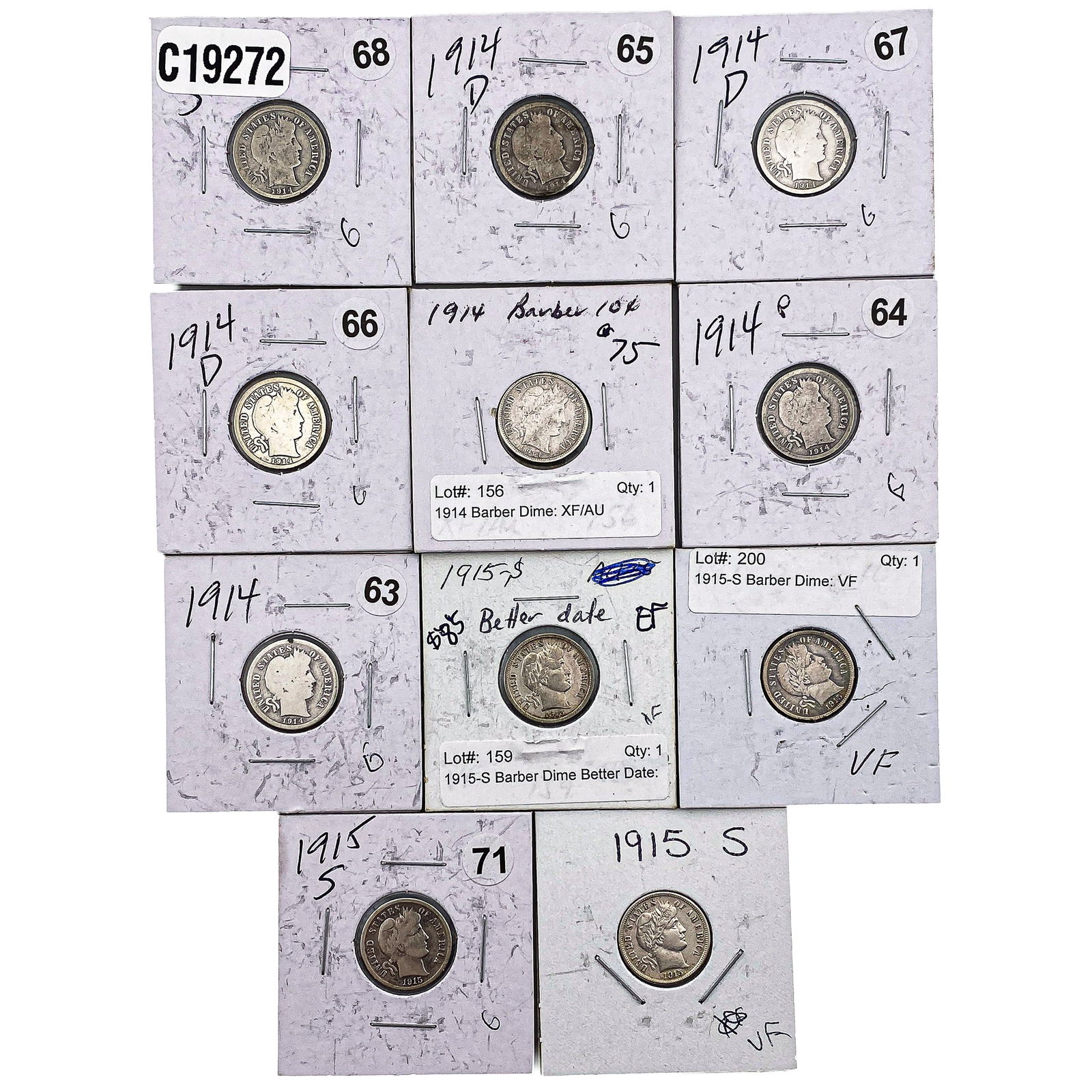 [11 Coins] 1914-1915 Barber Dime: [11 Coins] 1914-1915 Barber Dime