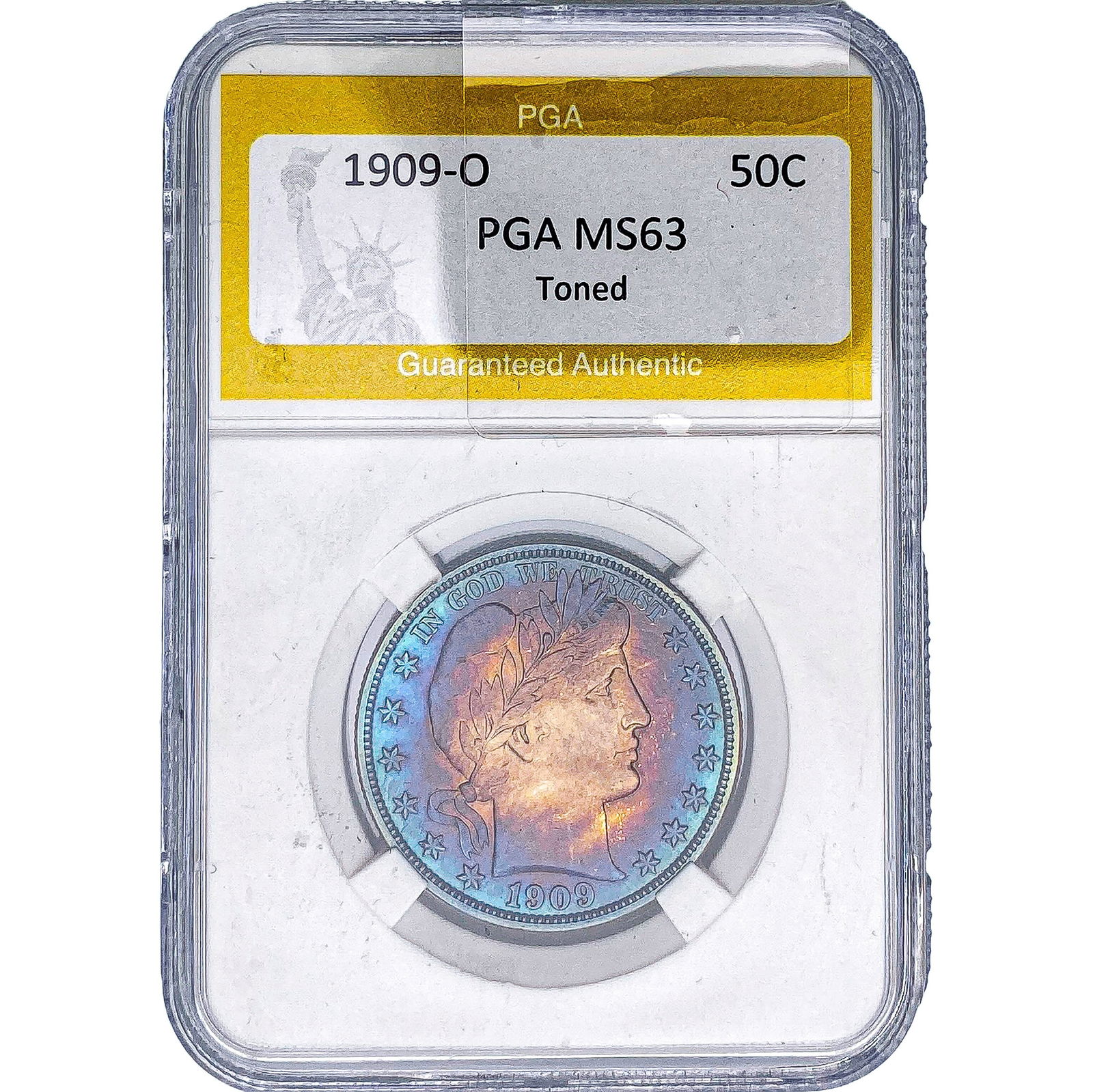 1909-O Barber Half Dollar PGA MS63 Toned: 1909-O Barber Half Dollar PGA MS63 Toned