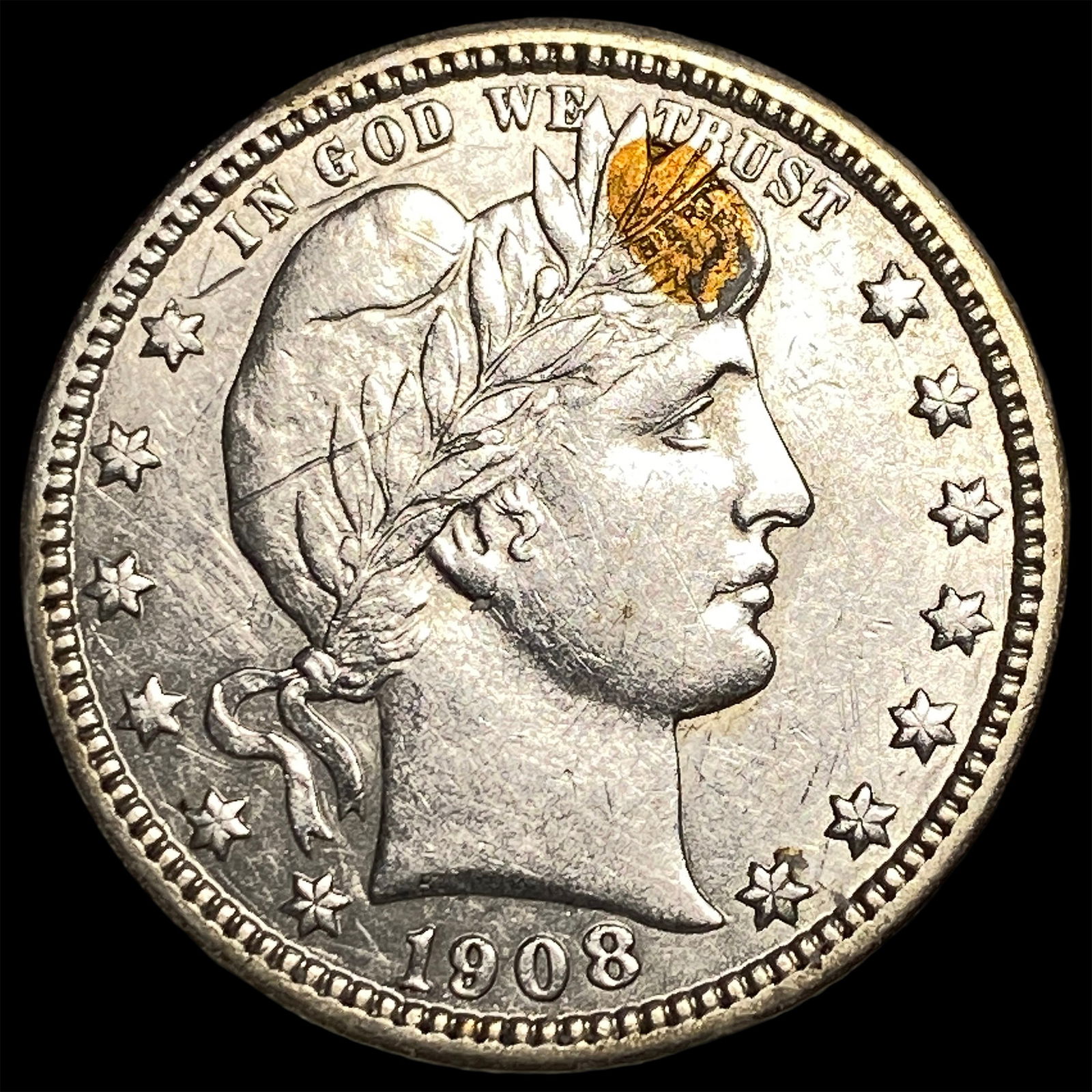 1908 Barber Silver Quarter CLOSELY UNCIRCULATED: 1908 Barber Silver Quarter CLOSELY UNCIRCULATED