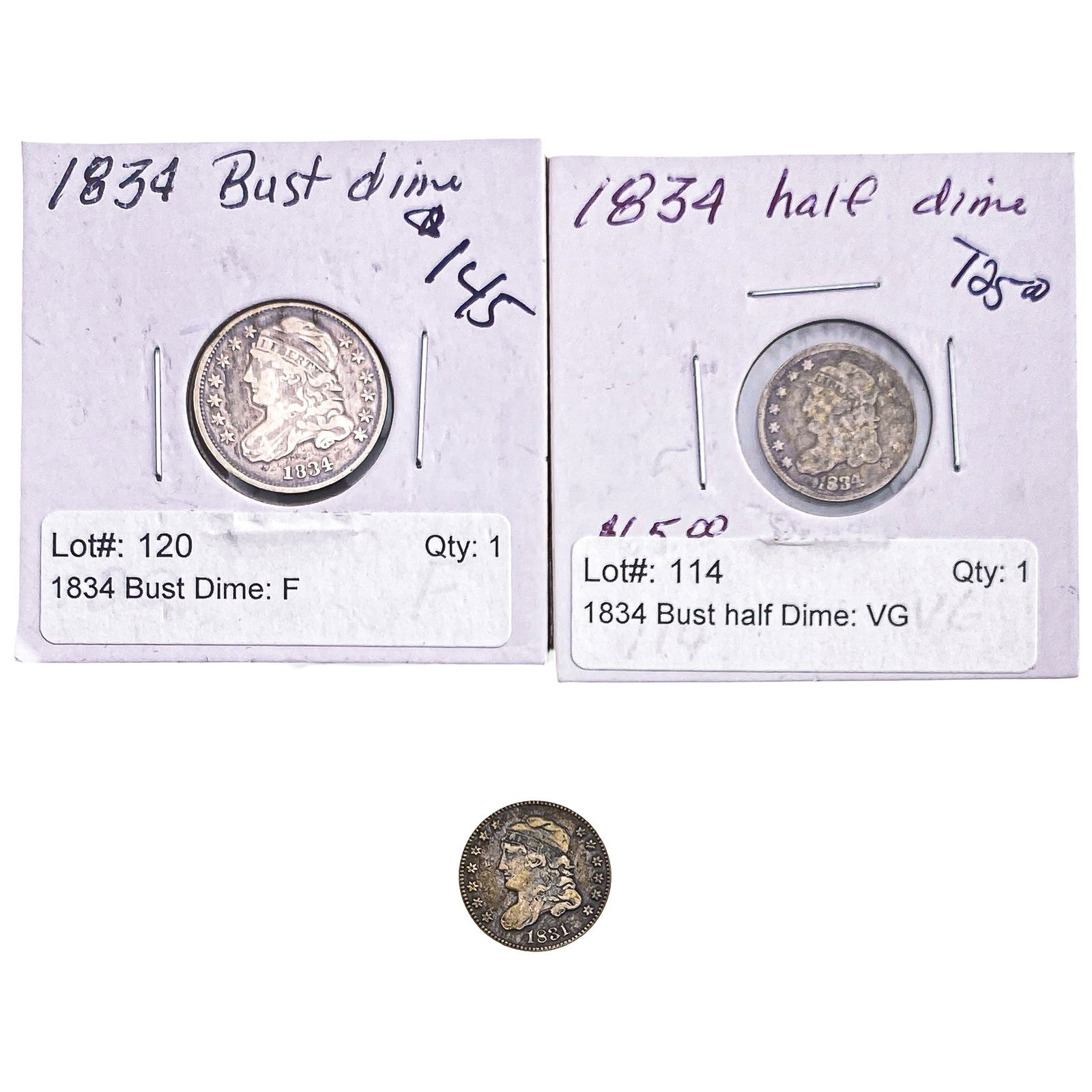 [3 Coins]1831-1834 Bust Silver Half DIme&Dime Lot (1 of 2)