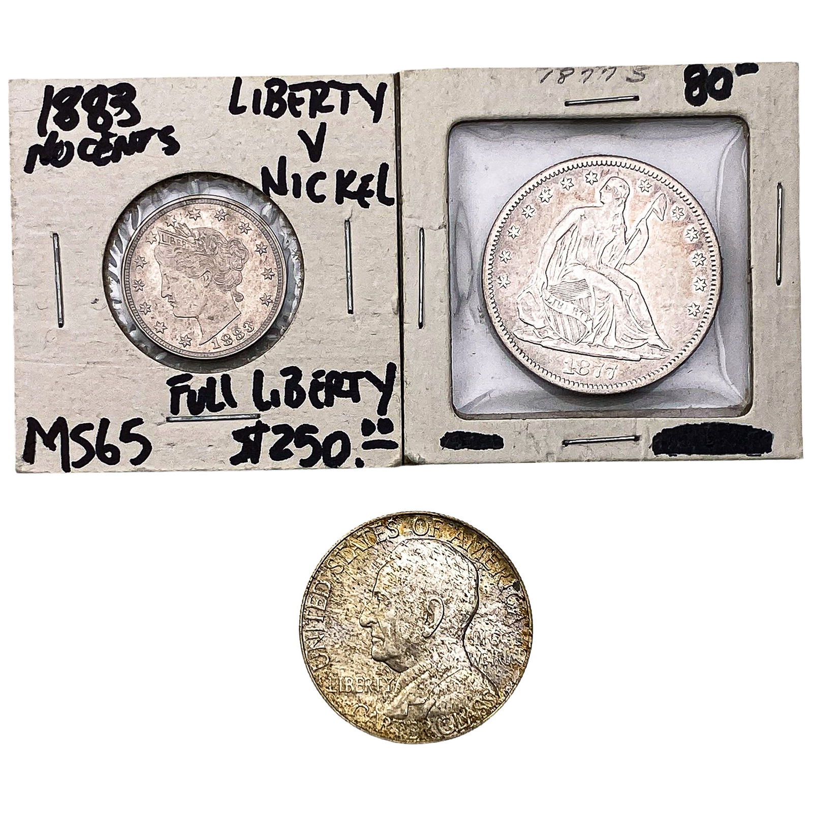 [3 Coins] 1877-1936 U.S. Silver Coin Lot 5C & 50C (1 of 2)