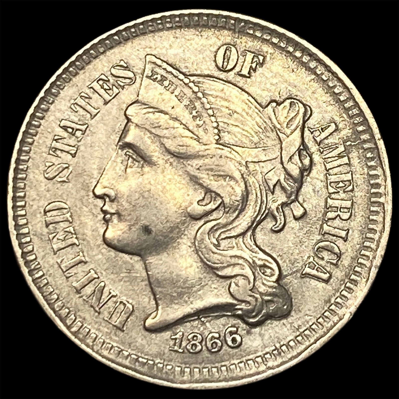 1866 Nickel Three-Cent Piece CLOSELY UNCIRCULATED (1 of 2)