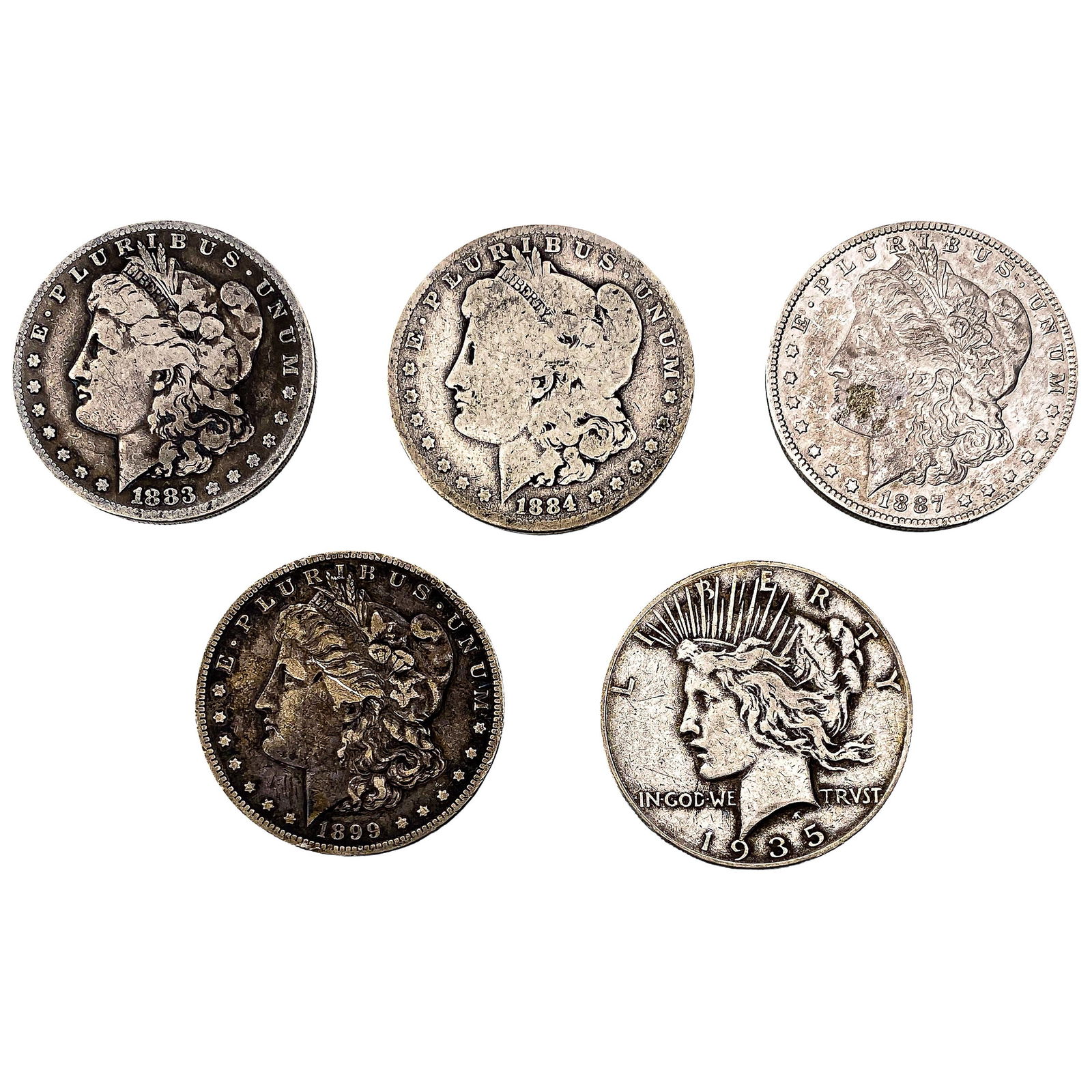 [5 Coins] 1883-1935 Morgan & Peace Silver Dollars (1 of 2)