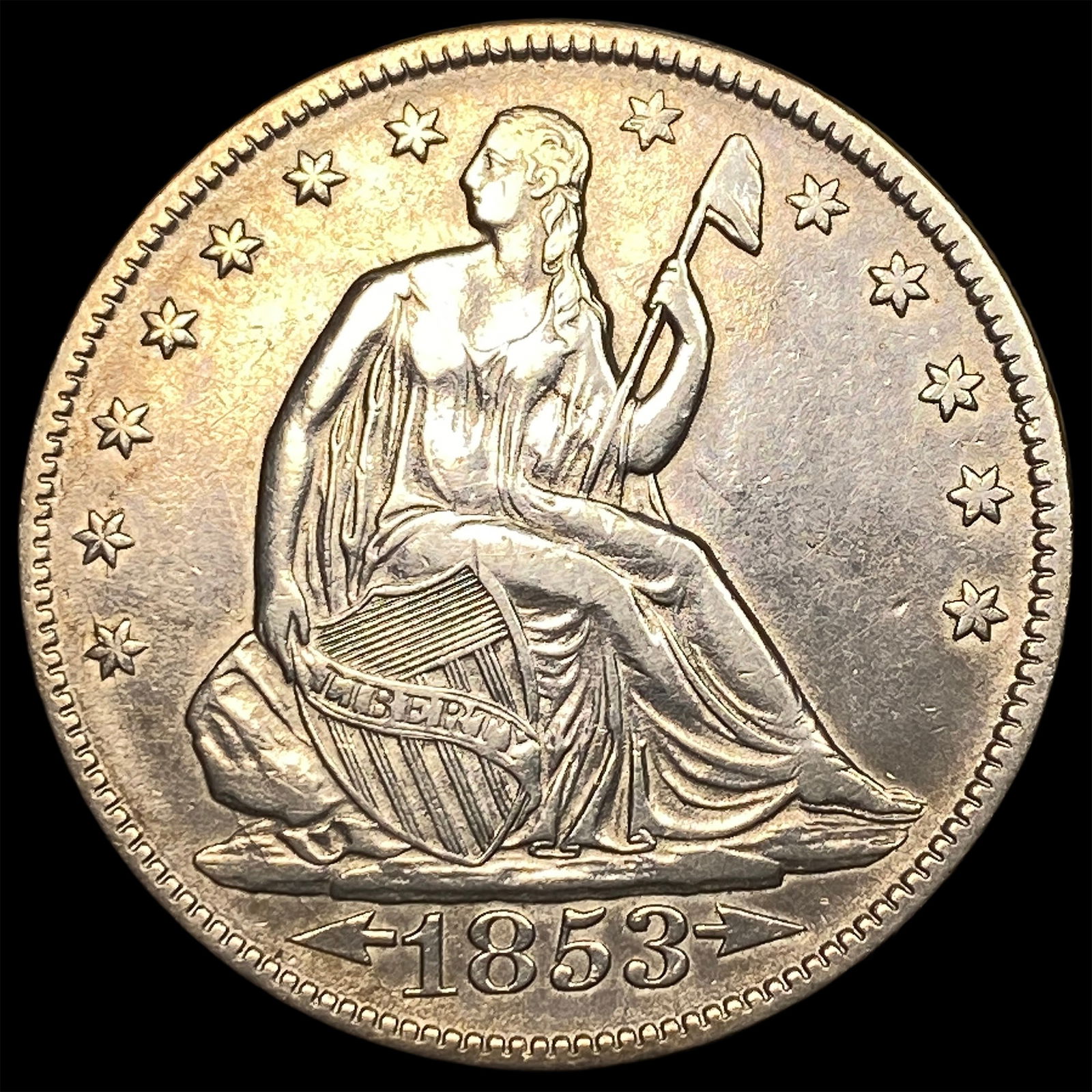 1853 Arrows Seated Liberty Half Dollar NEARLY UNCIRCULATED (1 of 2)