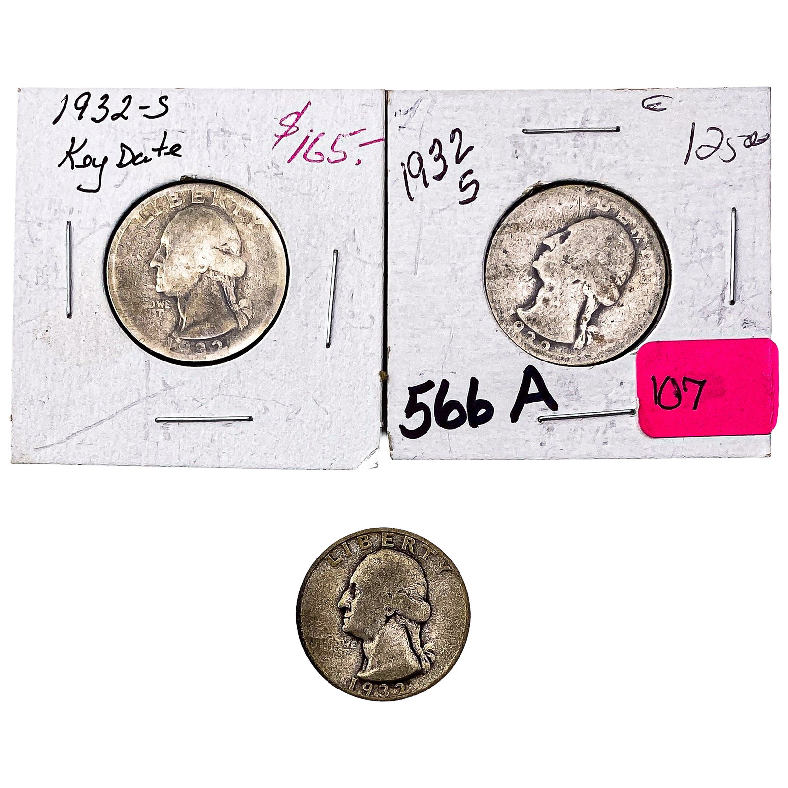 [3 Coins] 1932-S Washington Silver Quarter Key Date: [3 Coins] 1932-S Washington Silver Quarter Key Date