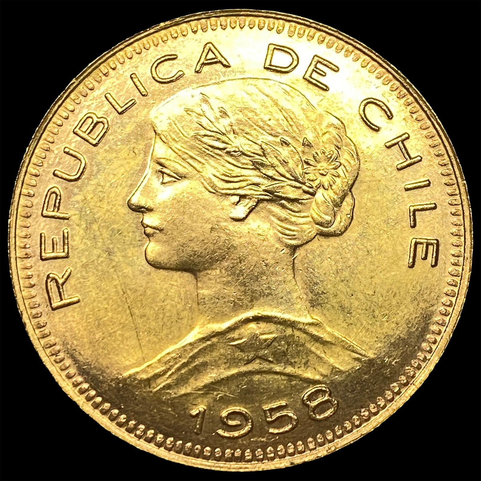 1958 Chile Gold 100 Pesos (10 Condores) UNCIRCULATED: 1958 Chile Gold 100 Pesos (10 Condores) UNCIRCULATED