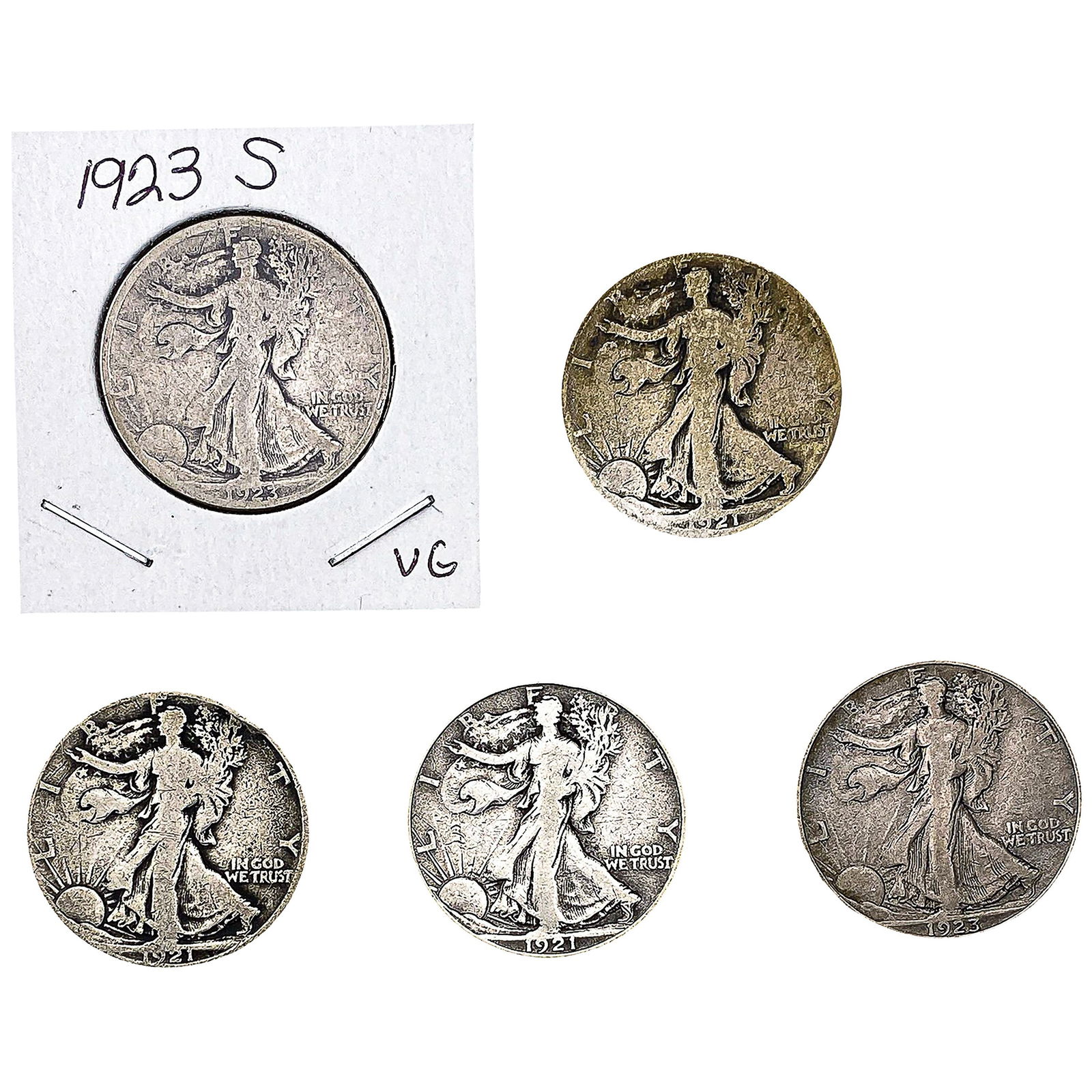 [5 Coins] 1921-1923 Walking Liberty Half Dollar: [5 Coins] 1921-1923 Walking Liberty Half Dollar