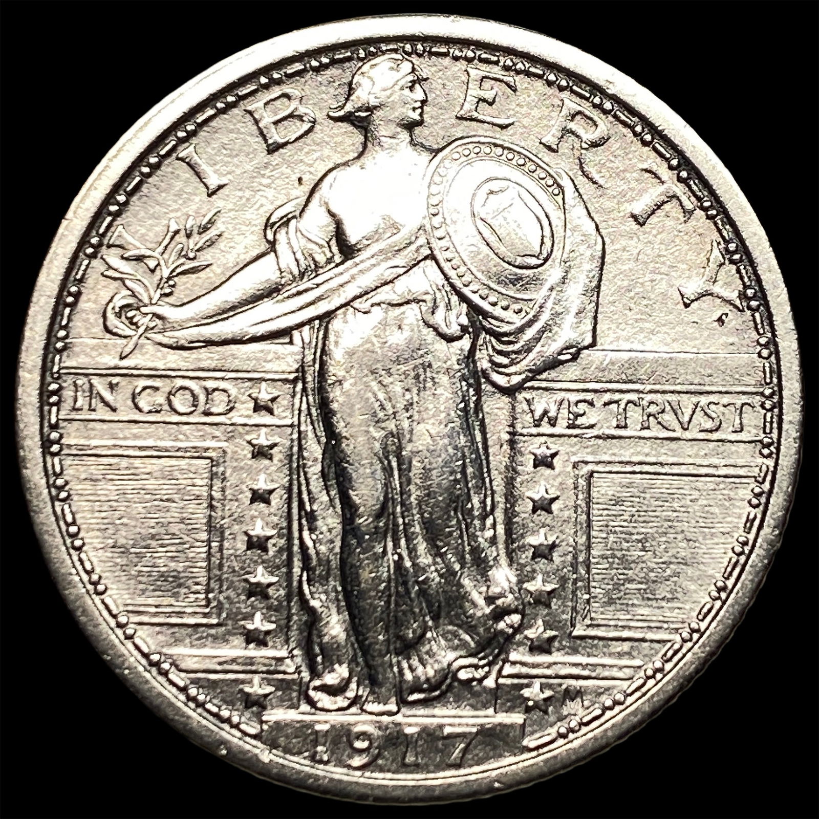 1917 Type 1 Standing Liberty Quarter CLOSELY UNCIRCULATED: 1917 Type 1 Standing Liberty Quarter CLOSELY UNCIRCULATED