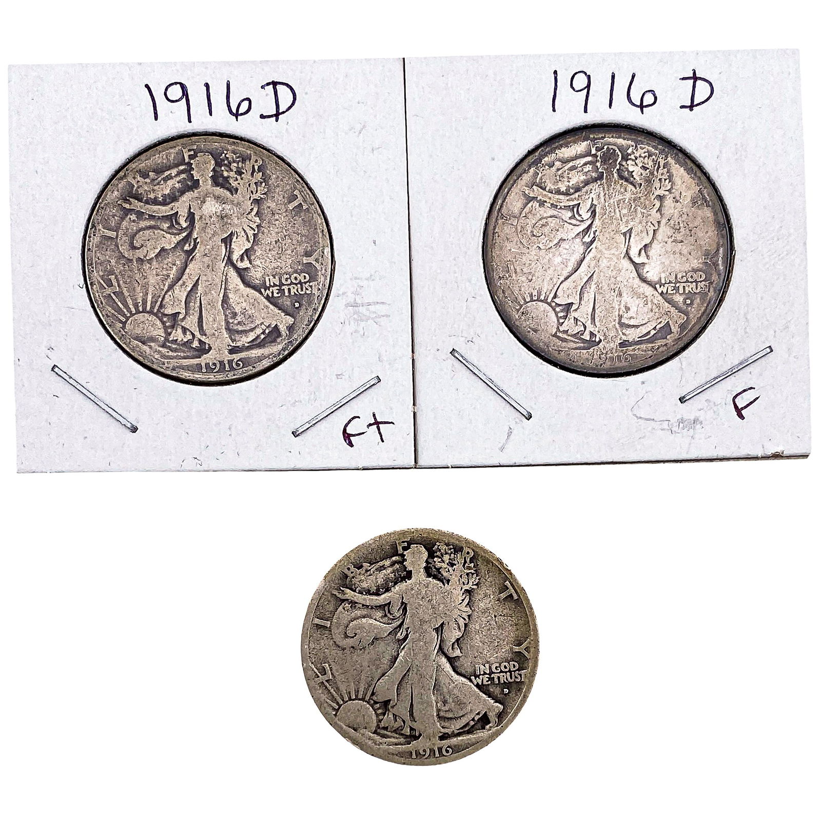 [3 Coins] 1916-D Walking Liberty Half Dollar: [3 Coins] 1916-D Walking Liberty Half Dollar