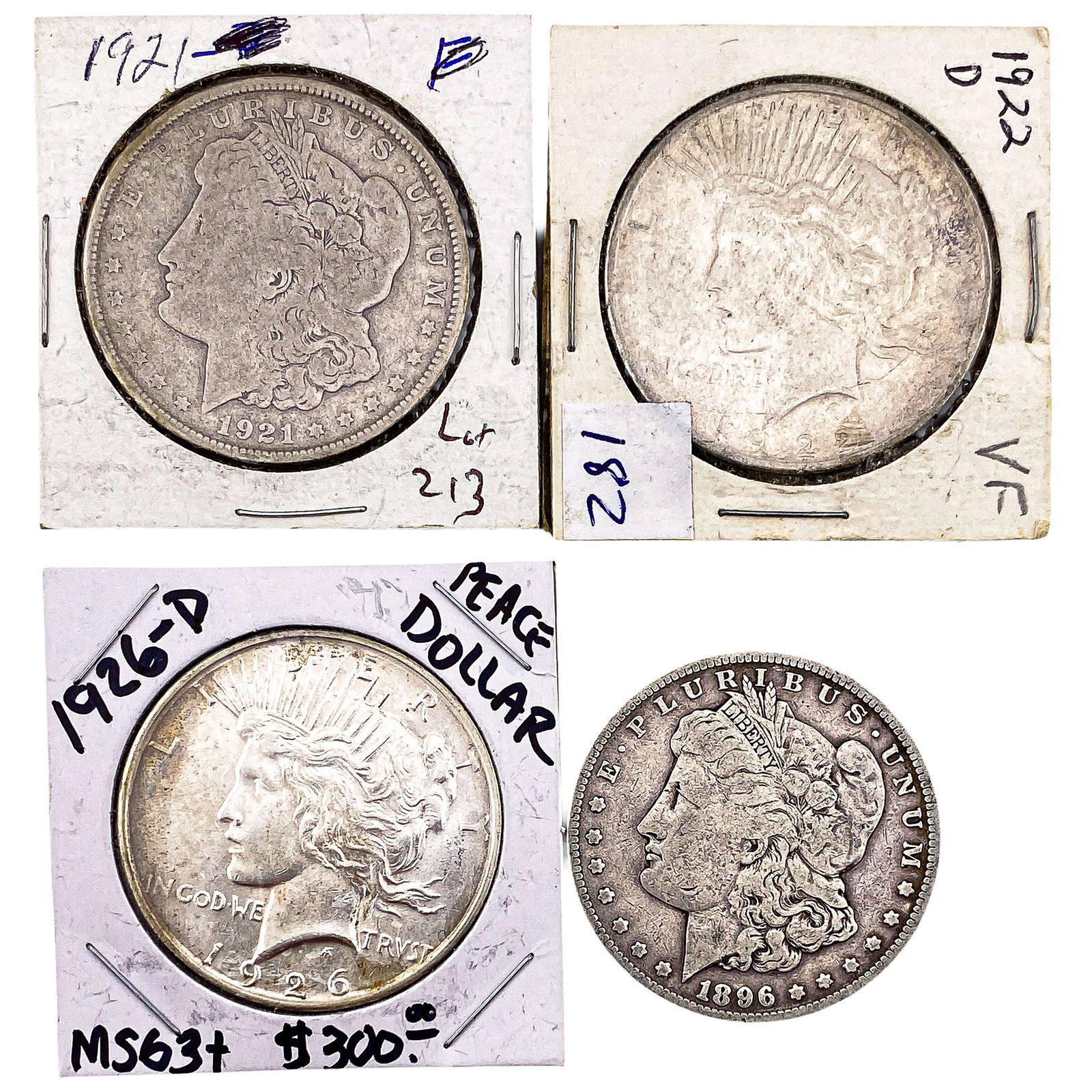 [4 Coins] 1896-1926 Morgan & Peace Silver Dollars (1 of 2)