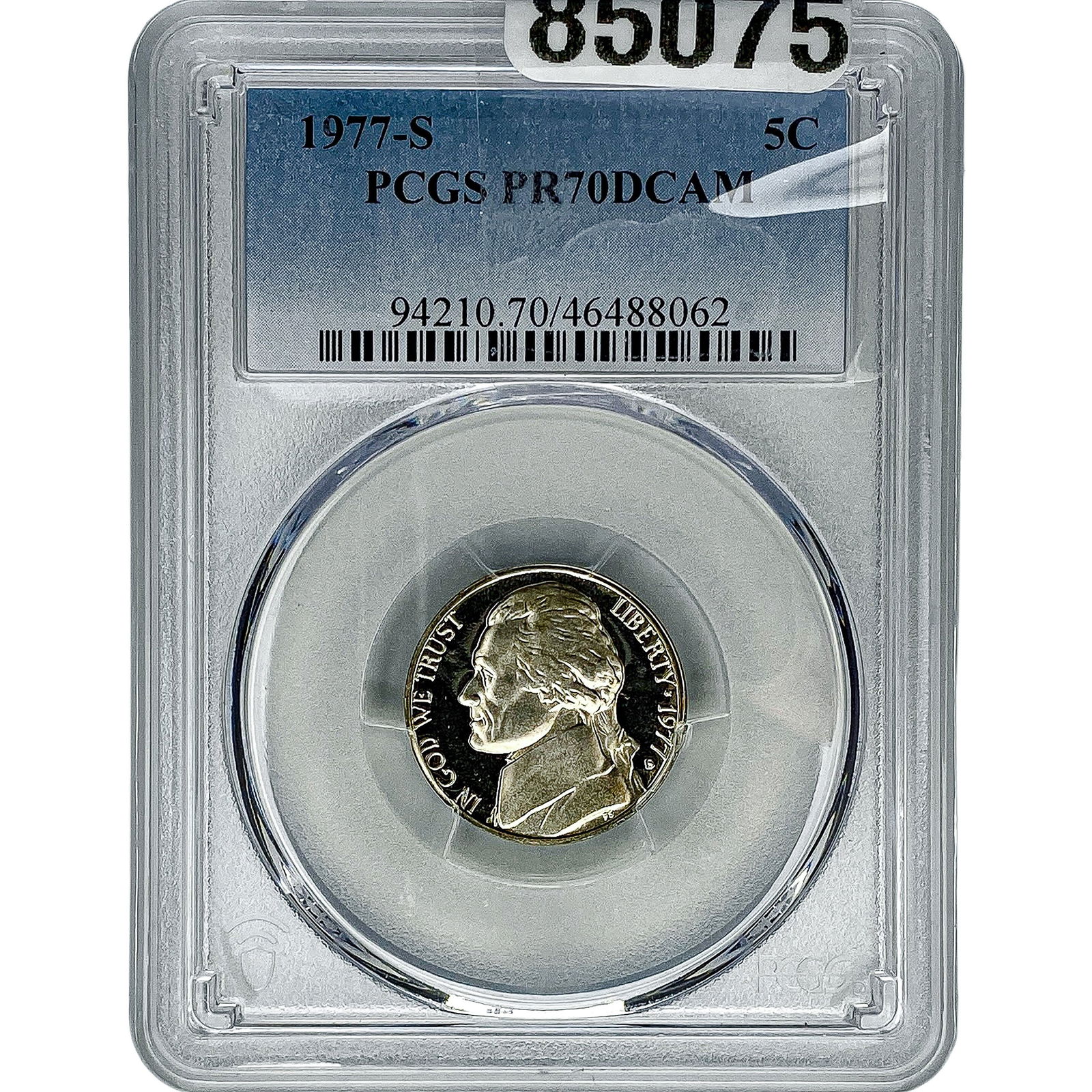 1977-S Jefferson Nickel PCGS PR70 DCAM: 1977-S Jefferson Nickel PCGS PR70 DCAM