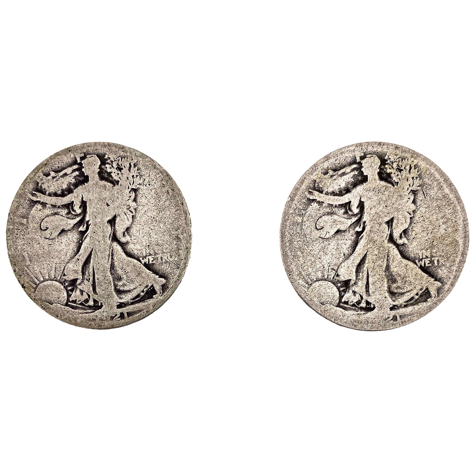 [2 Coins] 1921 Walking Liberty Half Dollar: [2 Coins] 1921 Walking Liberty Half Dollar