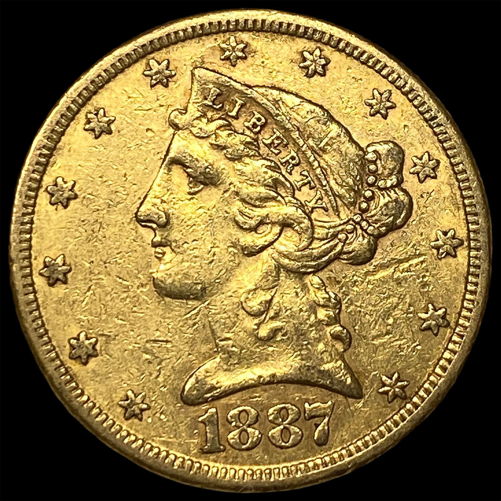 1887-S Liberty Head Half Eagle $5 Gold CLOSELY UNCIRCULATED: 1887-S Liberty Head Half Eagle $5 Gold CLOSELY UNCIRCULATED