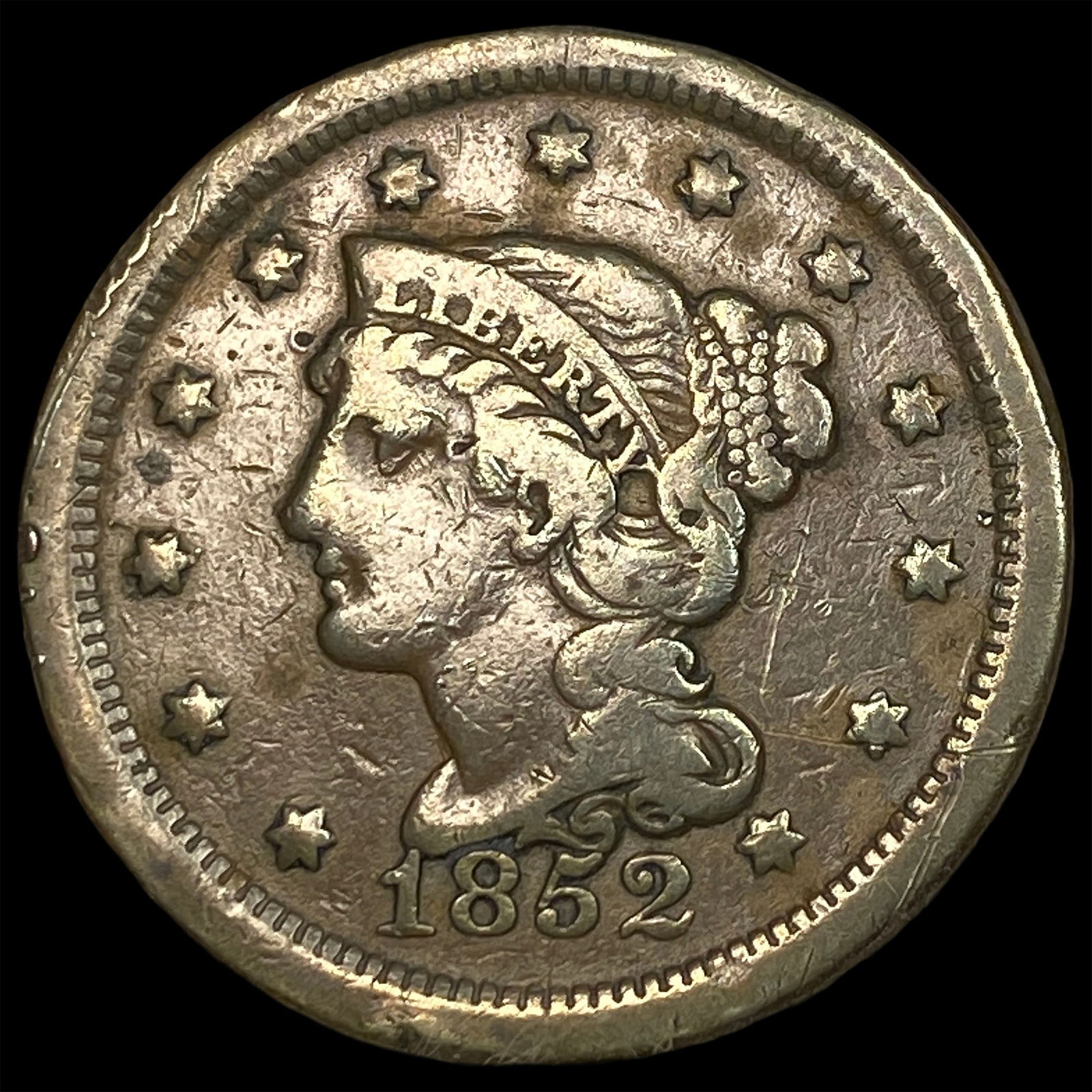 1852 Braided Hair Large Cent LIGHTLY CIRCULATED: 1852 Braided Hair Large Cent LIGHTLY CIRCULATED