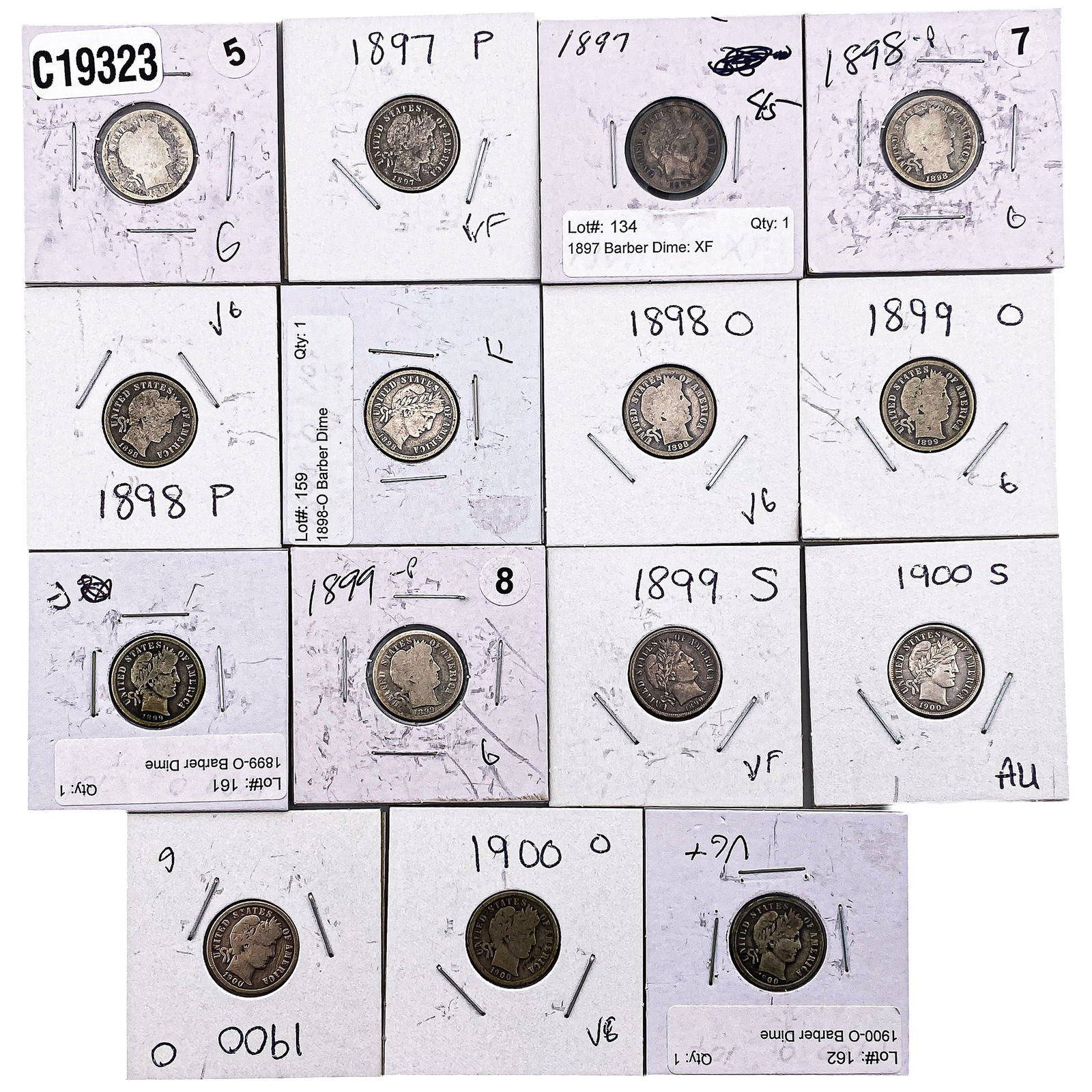 [15 Coins] 1897-1900 Barber Dime: [15 Coins] 1897-1900 Barber Dime