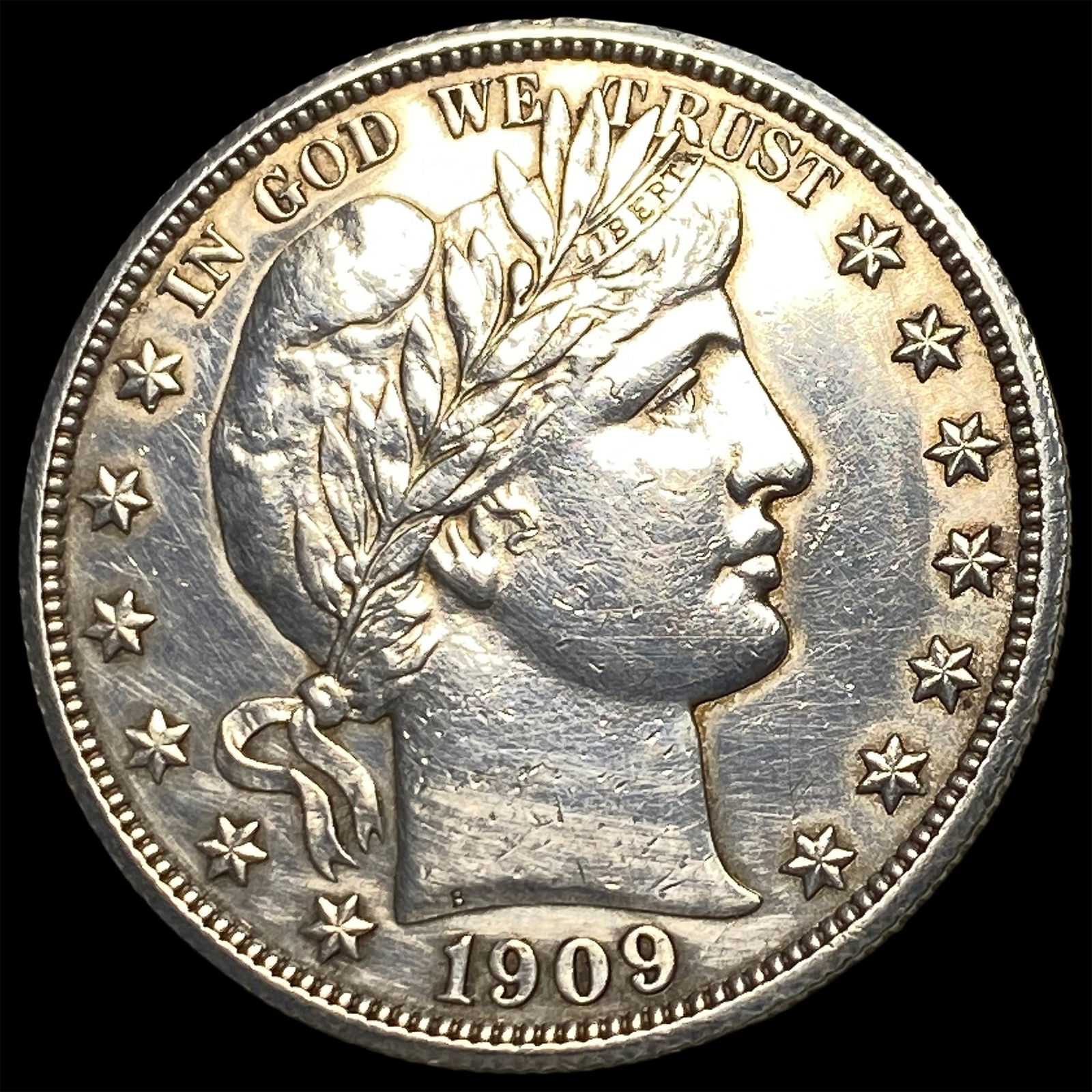 1909 Silver Half Dollar Barber CLOSELY UNCIRCULATED (1 of 2)