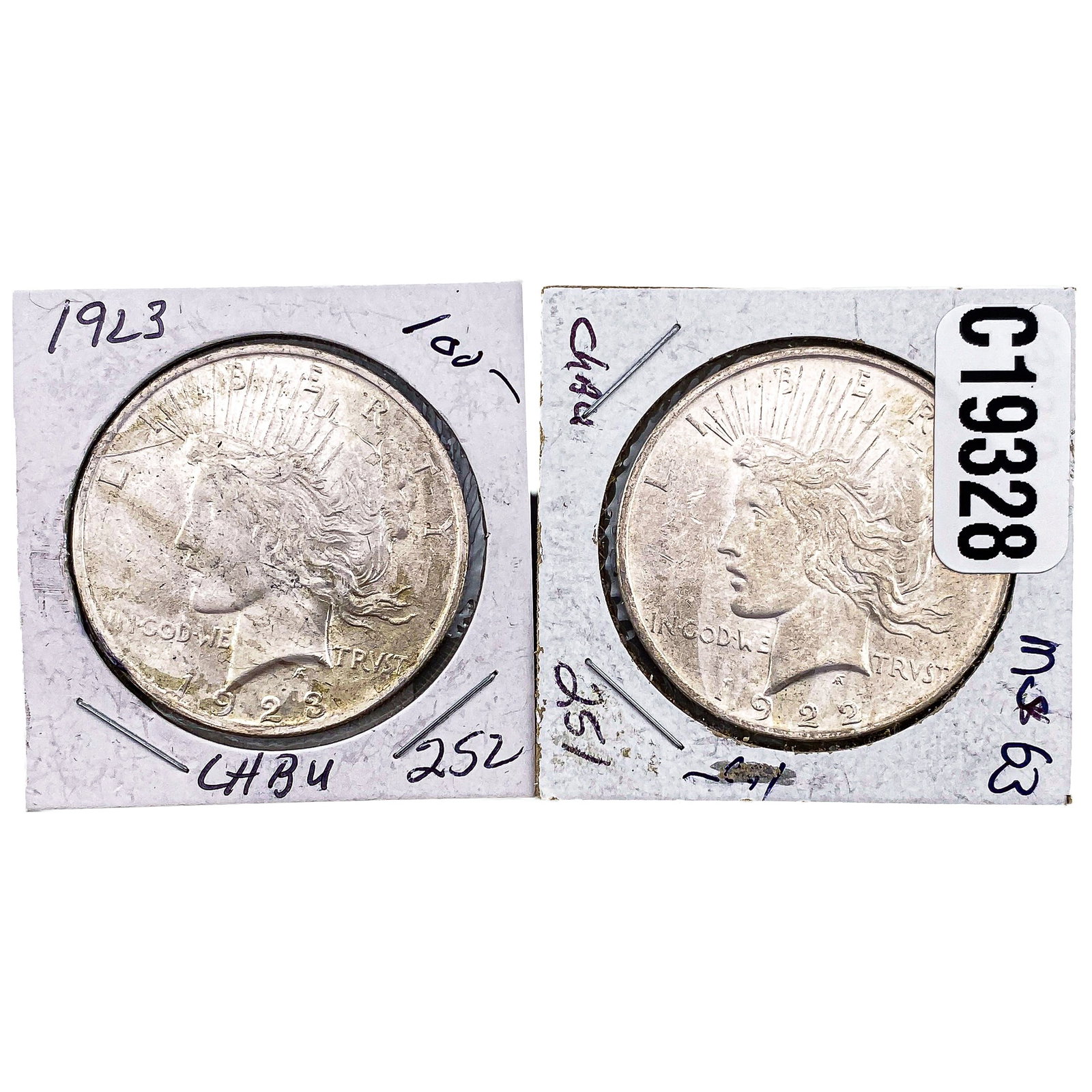 [2 Coins] 1922-1923 Silver Peace Dollar (1 of 2)
