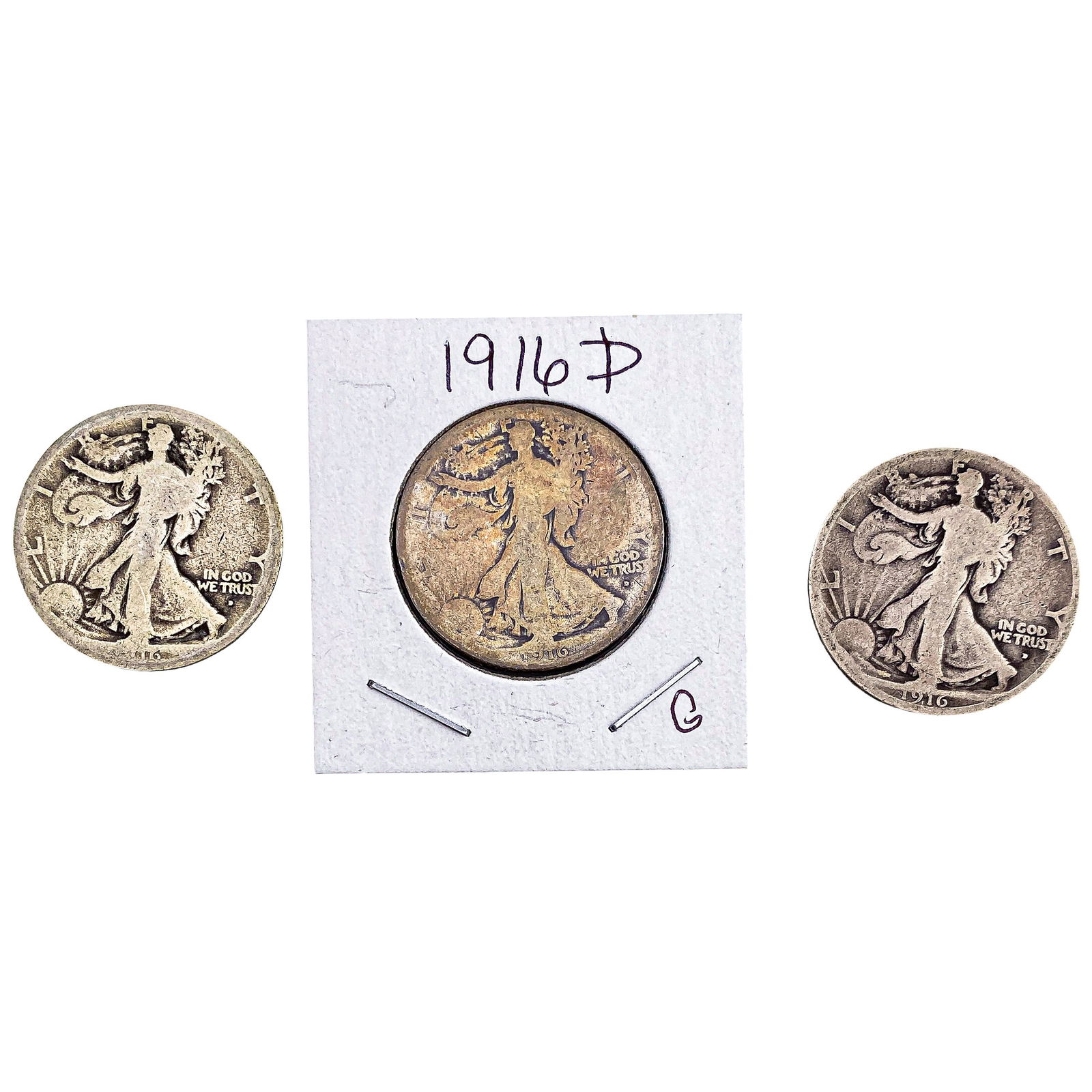 [3 Coins] 1916-D Walking Liberty Half Dollar: [3 Coins] 1916-D Walking Liberty Half Dollar