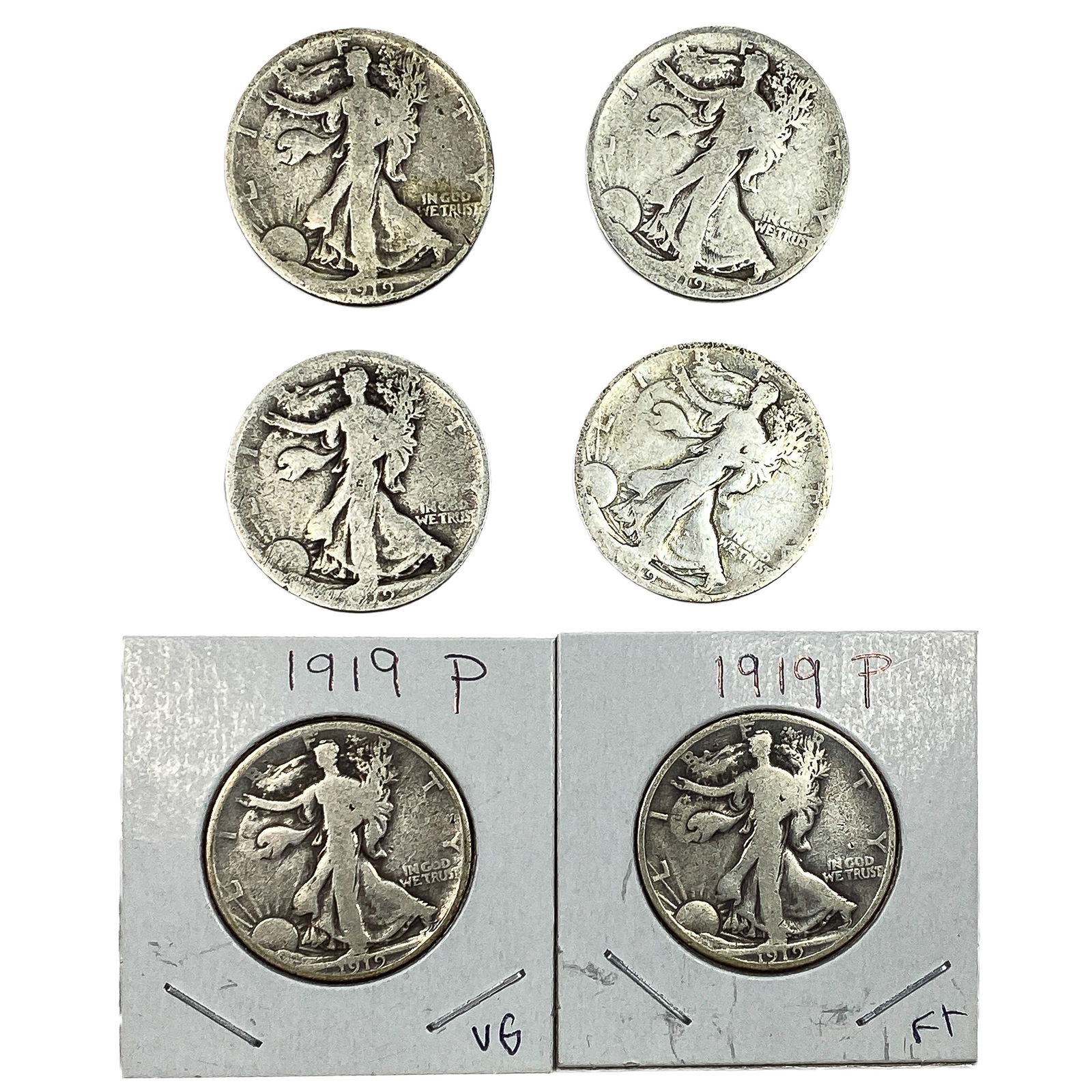 [6 Coins] 1919 Walking Liberty Half Dollar (1 of 2)