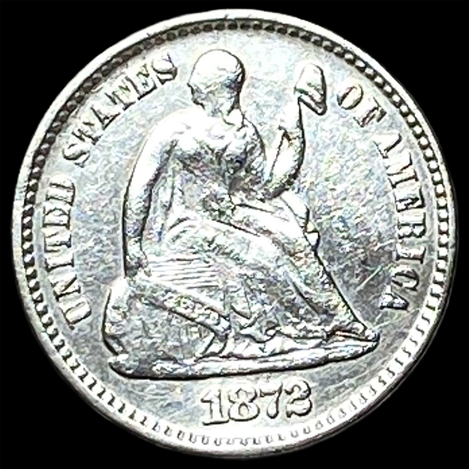 1872 Silver Seated Liberty Half Dime CLOSELY UNCIRCULATED: 1872 Silver Seated Liberty Half Dime CLOSELY UNCIRCULATED
