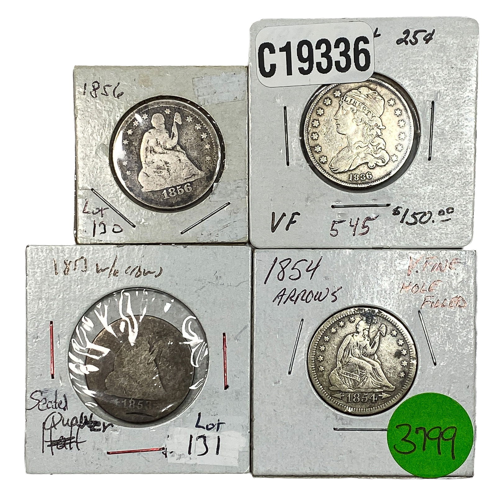 [4 Coins] 1836-1856 U.S. Silver Quarter Lot (1 of 2)