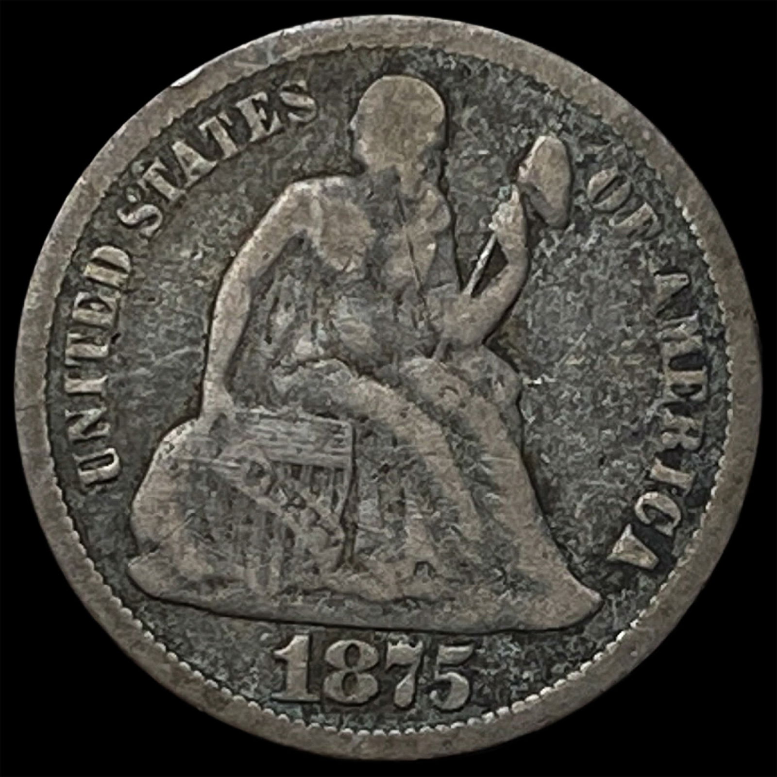 1875-CC Silver Seated Liberty Dime LIGHTLY CIRCULATED (1 of 2)