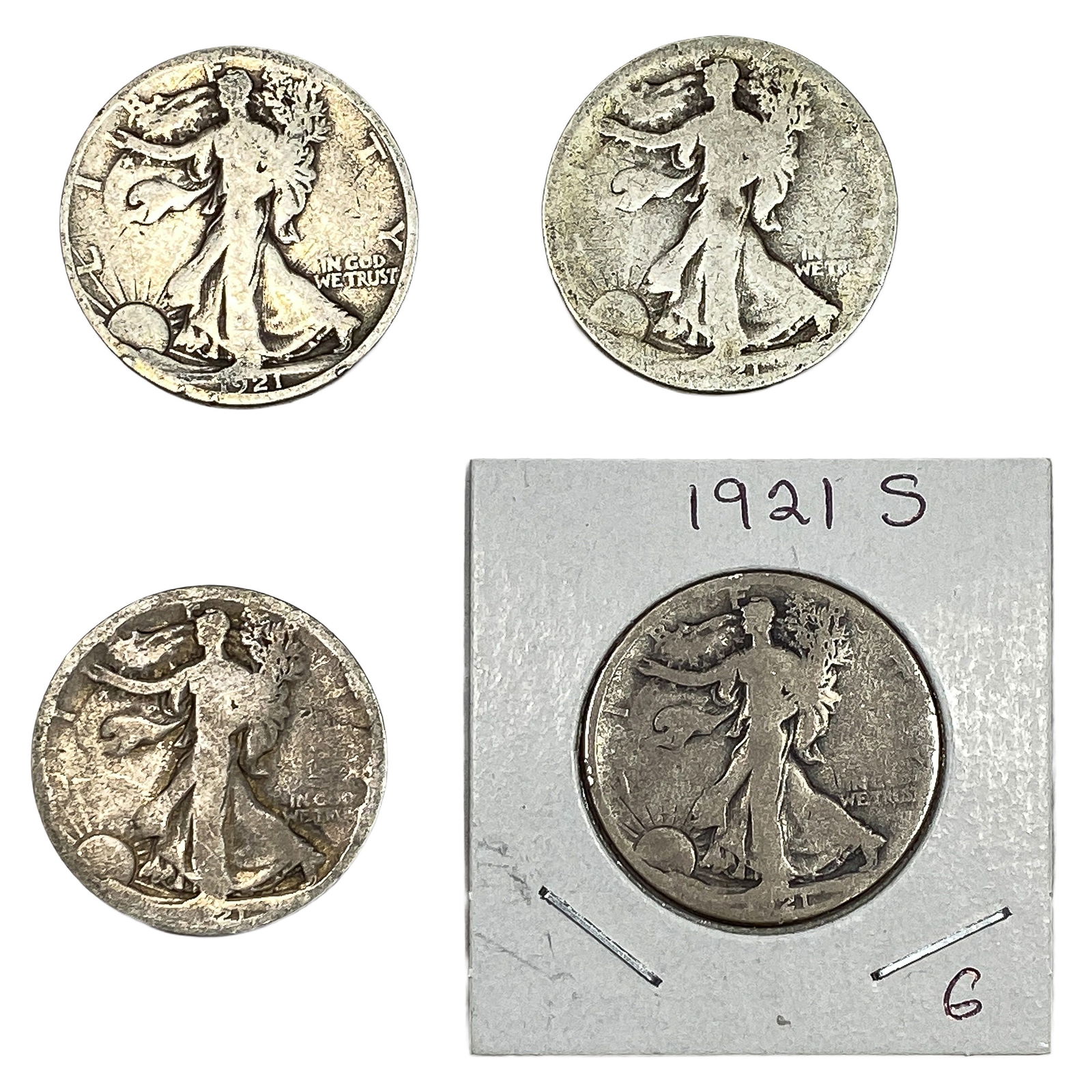 [4 Coins] 1921-S Walking Liberty Half Dollar (1 of 2)
