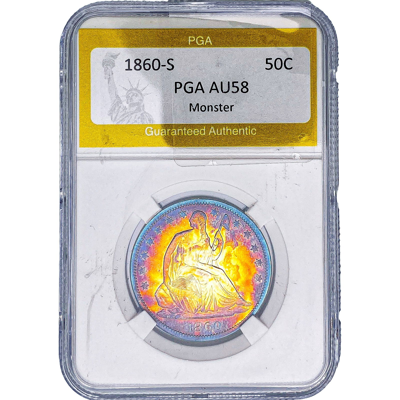 1860-S Seated Liberty Half Dollar PGA AU58 Monster: 1860-S Seated Liberty Half Dollar PGA AU58 Monster