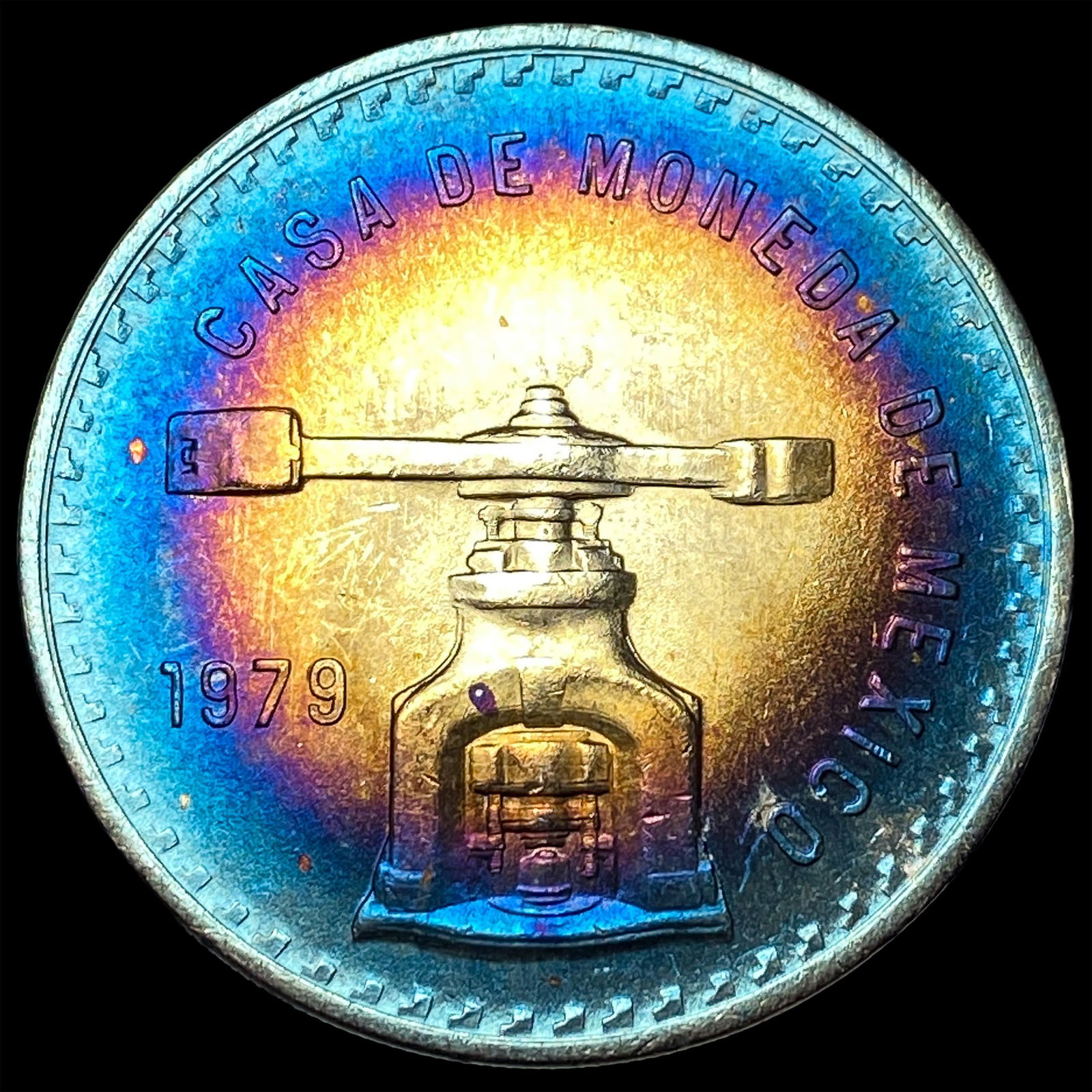 1979 Toned Mexico Silver Onza .925 Silver Coin SUPERB GEM BU: 1979 Toned Mexico Silver Onza .925 Silver Coin SUPERB GEM BU