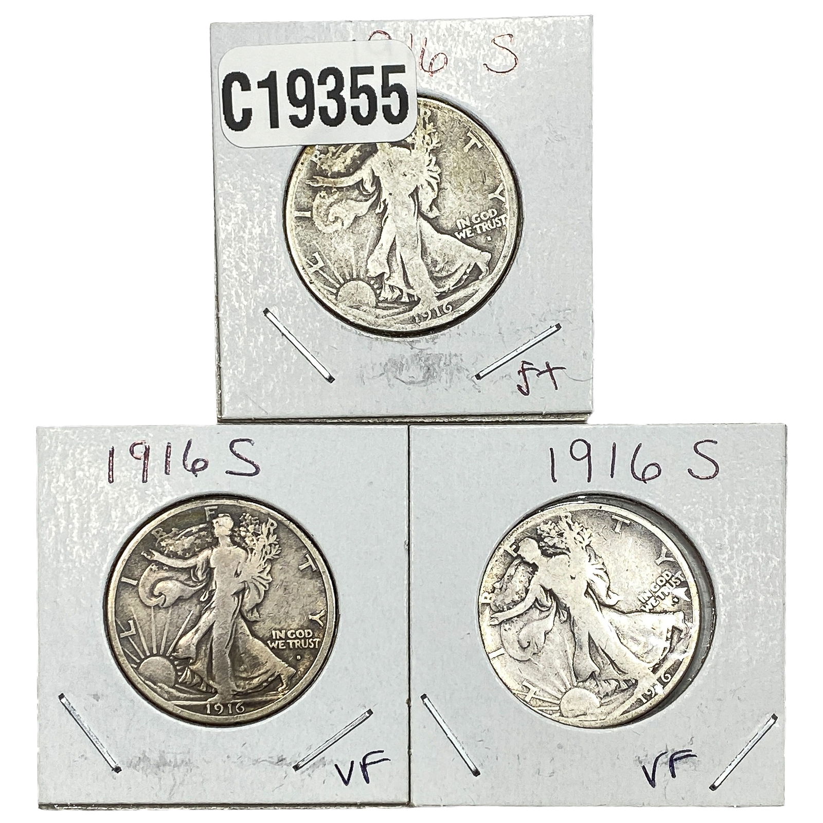[3 Coins] 1916-S Walking Liberty Half Dollar (1 of 2)